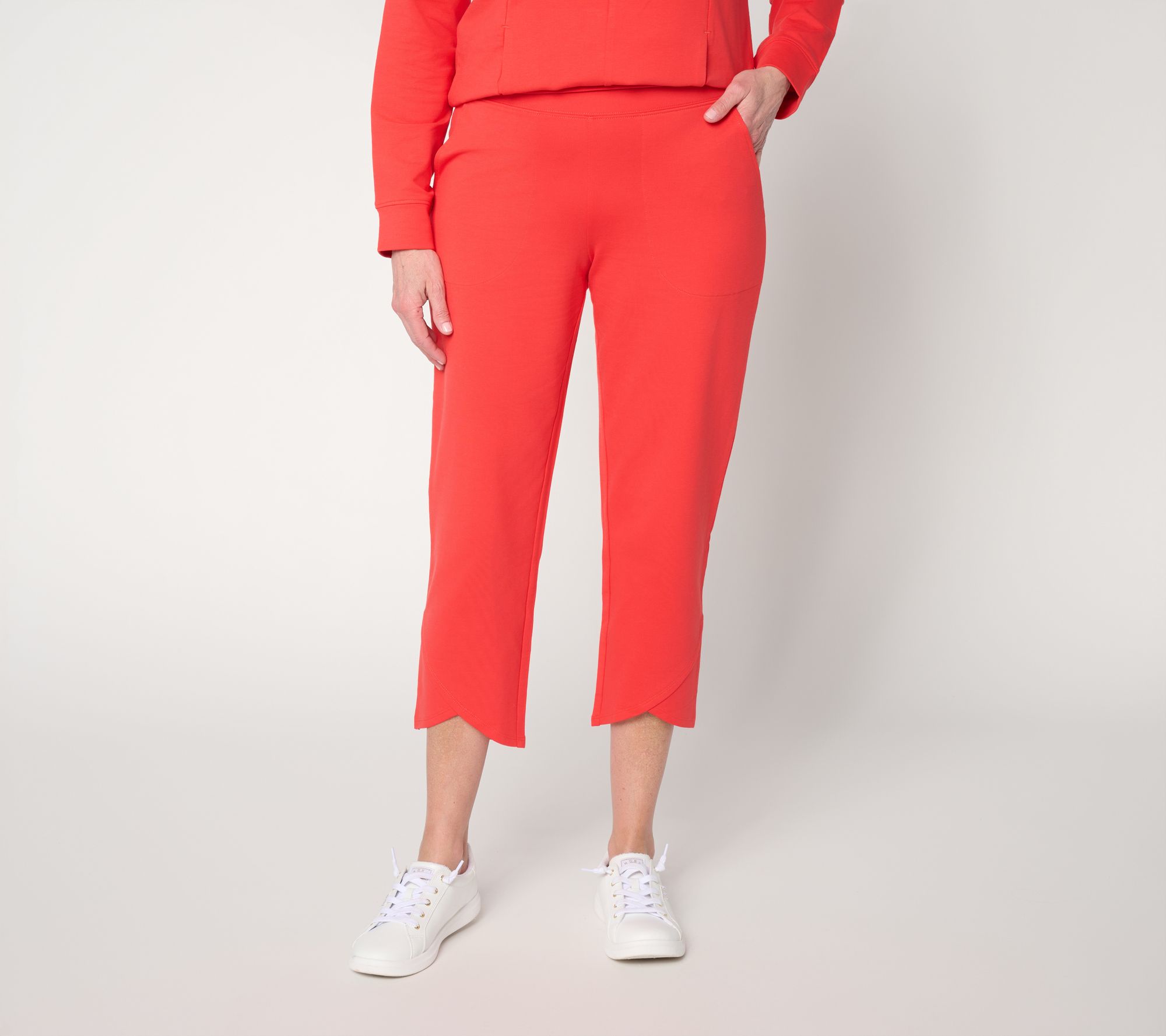 Denim & Co. Active Petite French Terry Crop Pants w/ Tulip Hem
