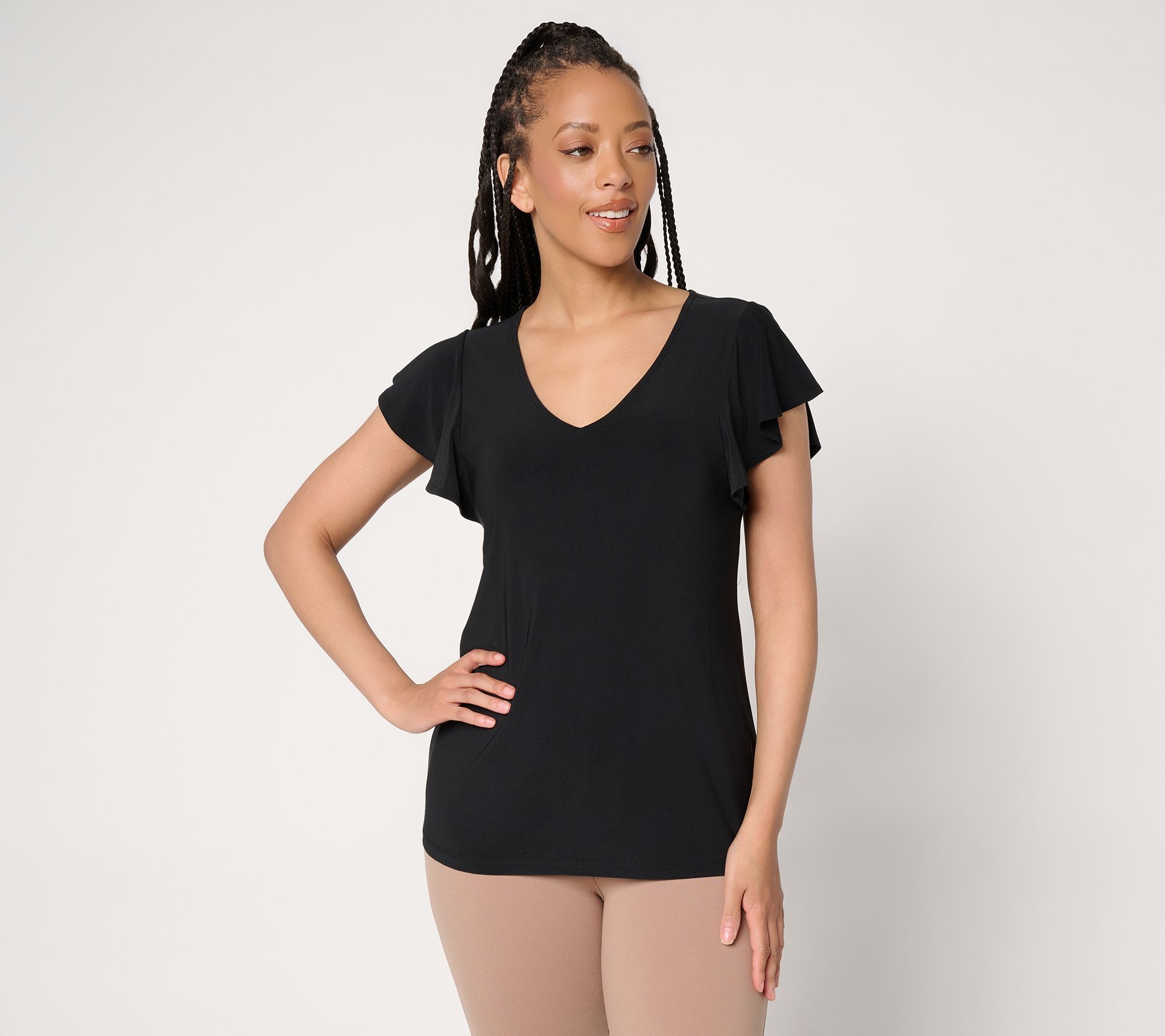 Attitudes by Renee Como Jersey Flutter Sleeve Top