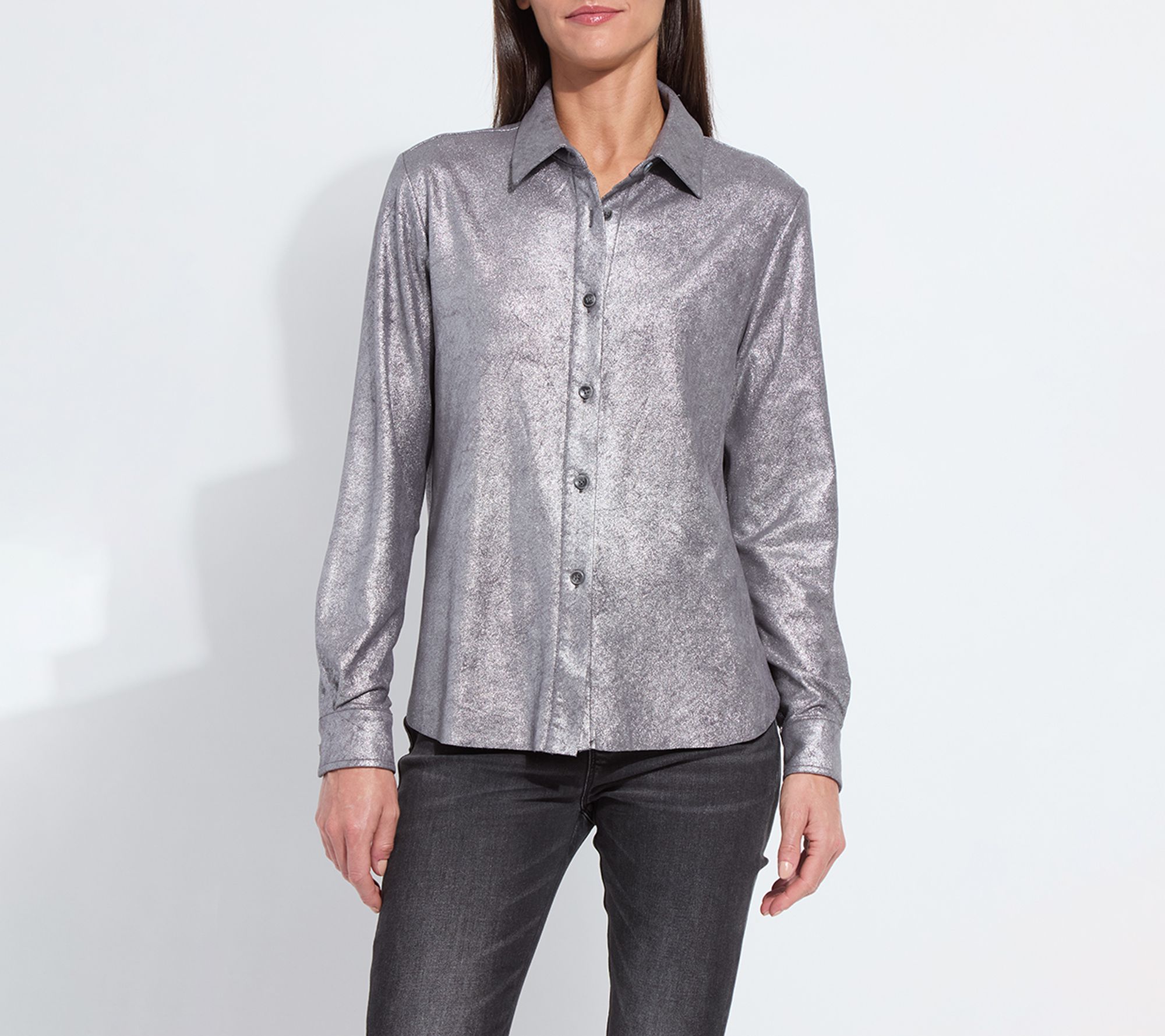 Lysse New York Connie Patent Foil Vegan Suede Shirt