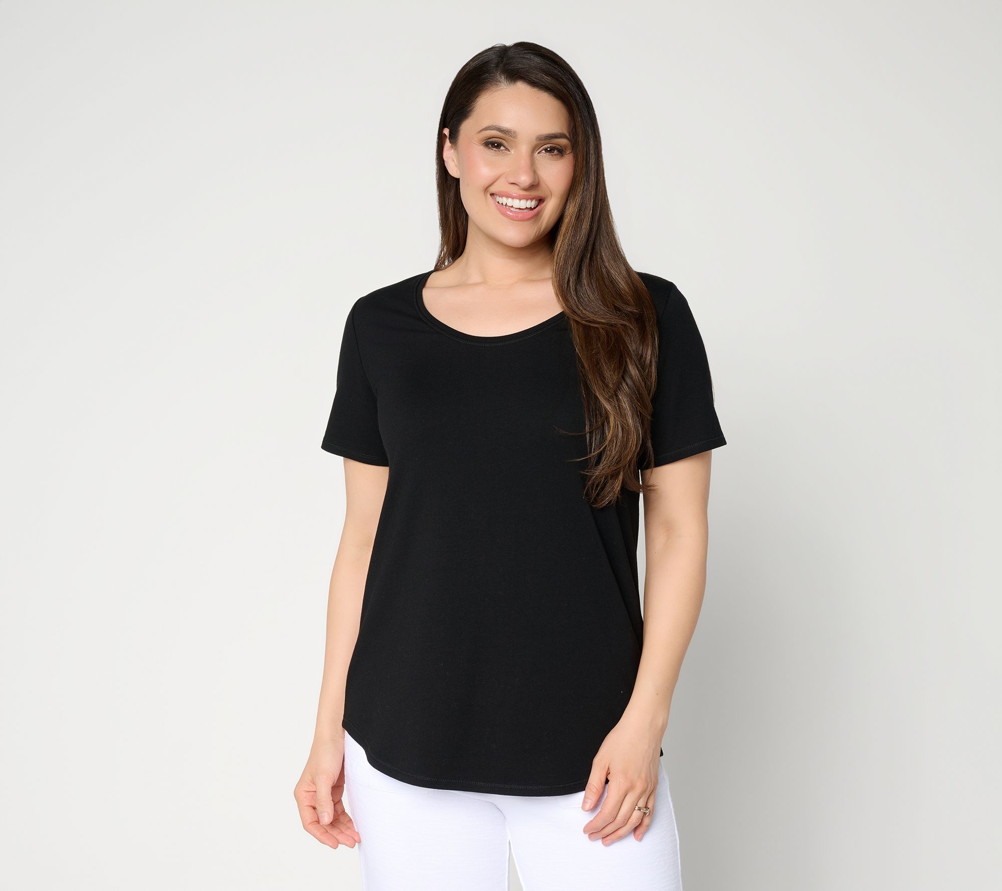 Susan Graver Essentials Comfy Cotton Top With Shirt-Tail Hem