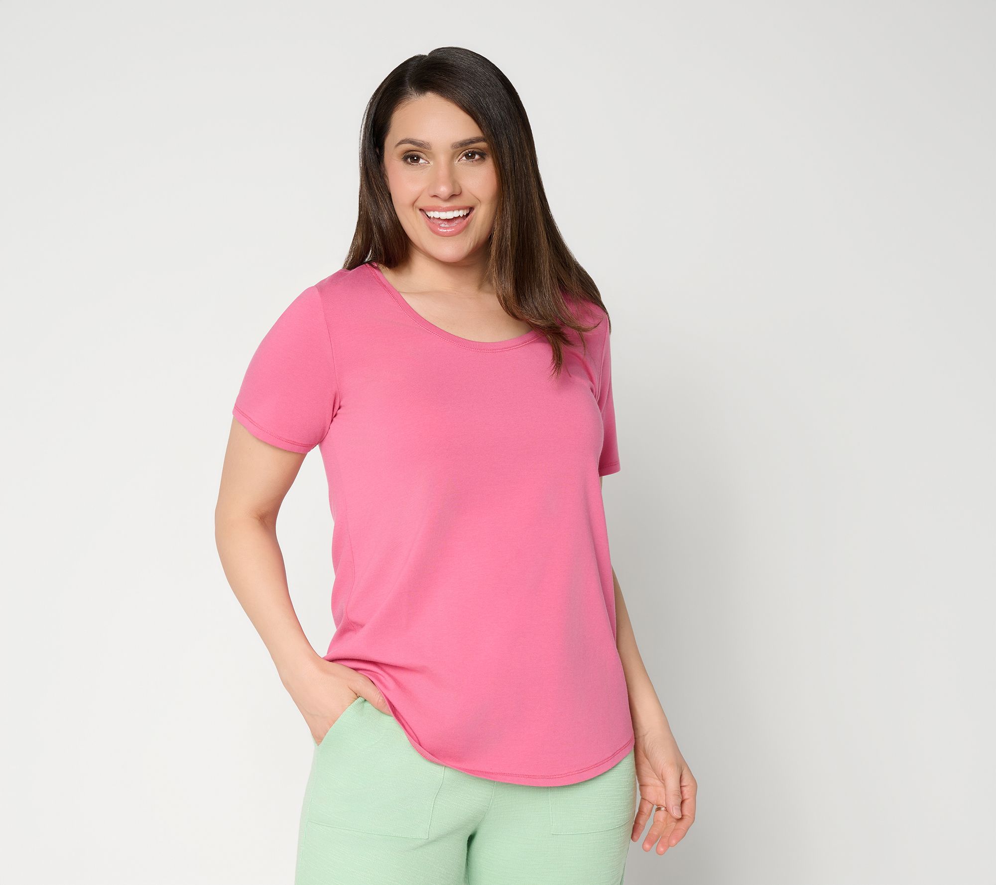 Susan Graver Essentials Comfy Cotton Top With Shirt-Tail Hem