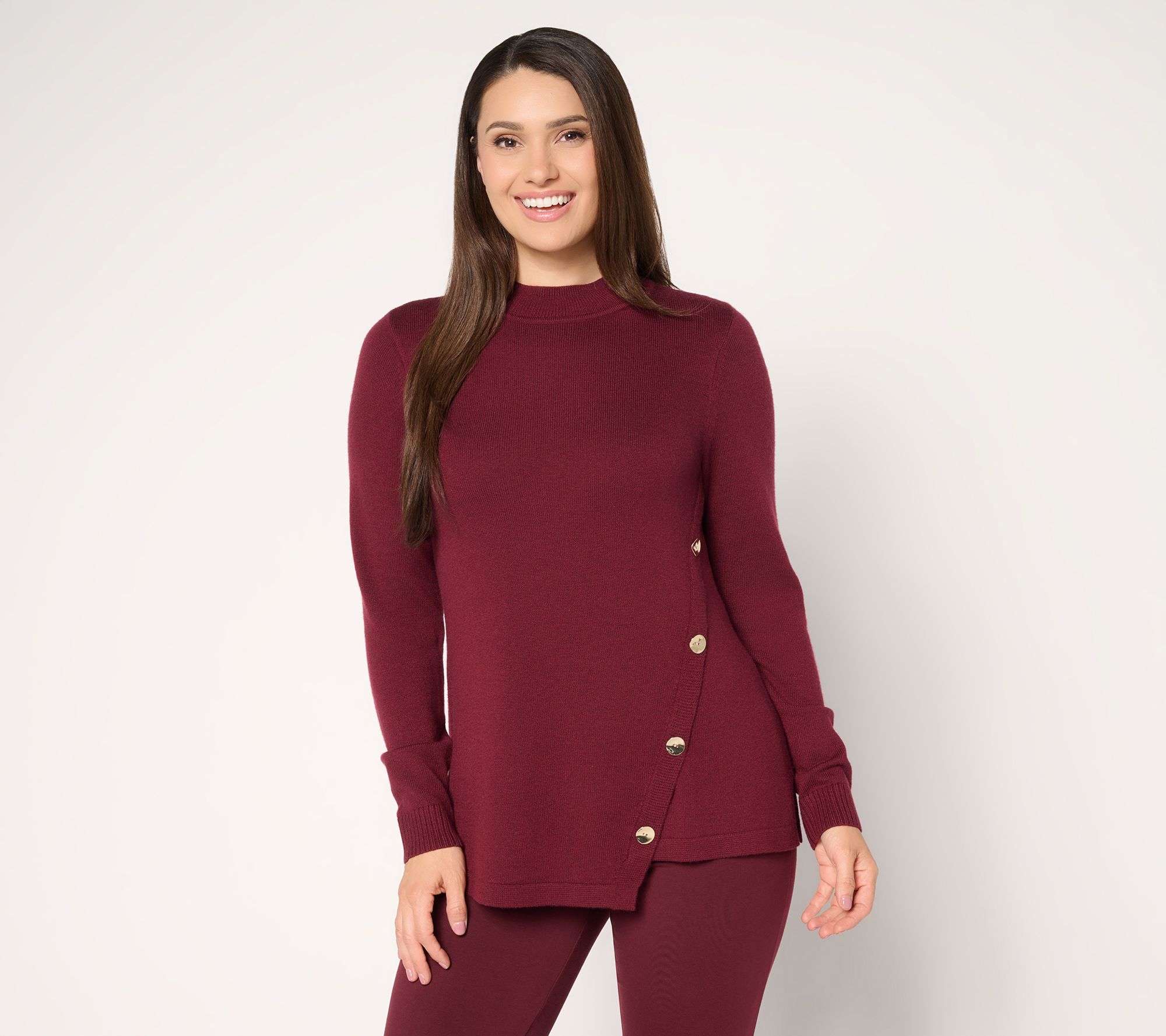 "As Is" Susan Graver Super Soft Mock Neck Sweater with Button Detail