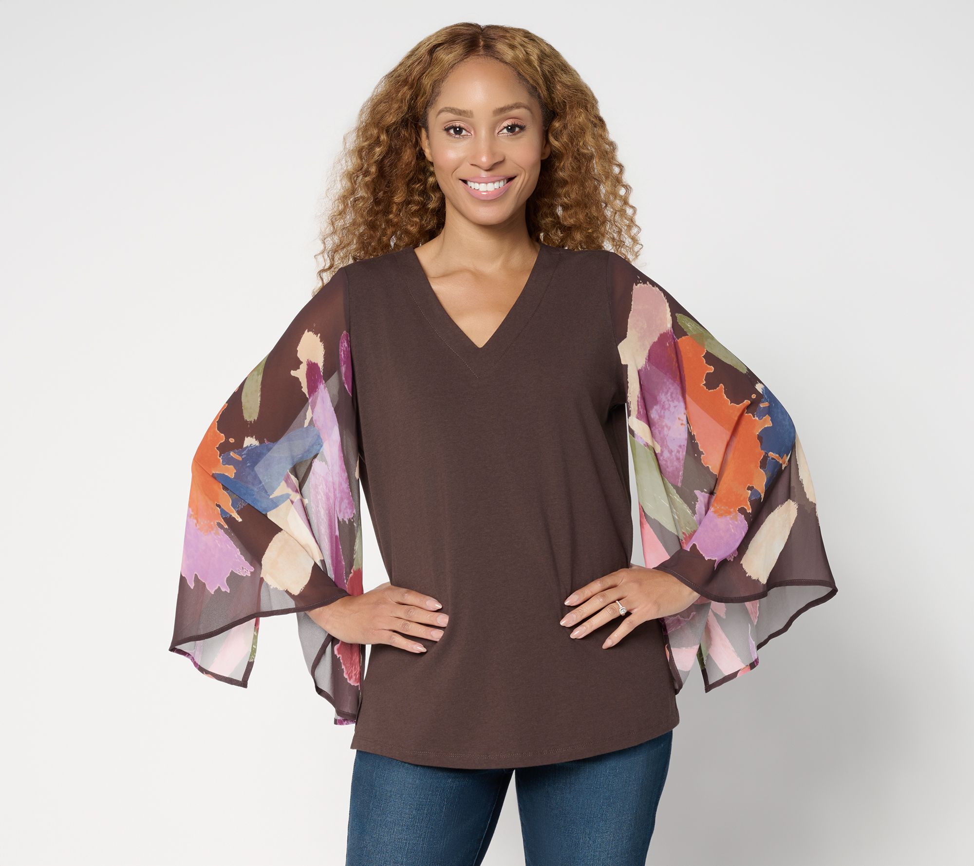"As Is" Brandis Dress Out Loud Autumn Abstract Breezy Sleeve V-Neck Top