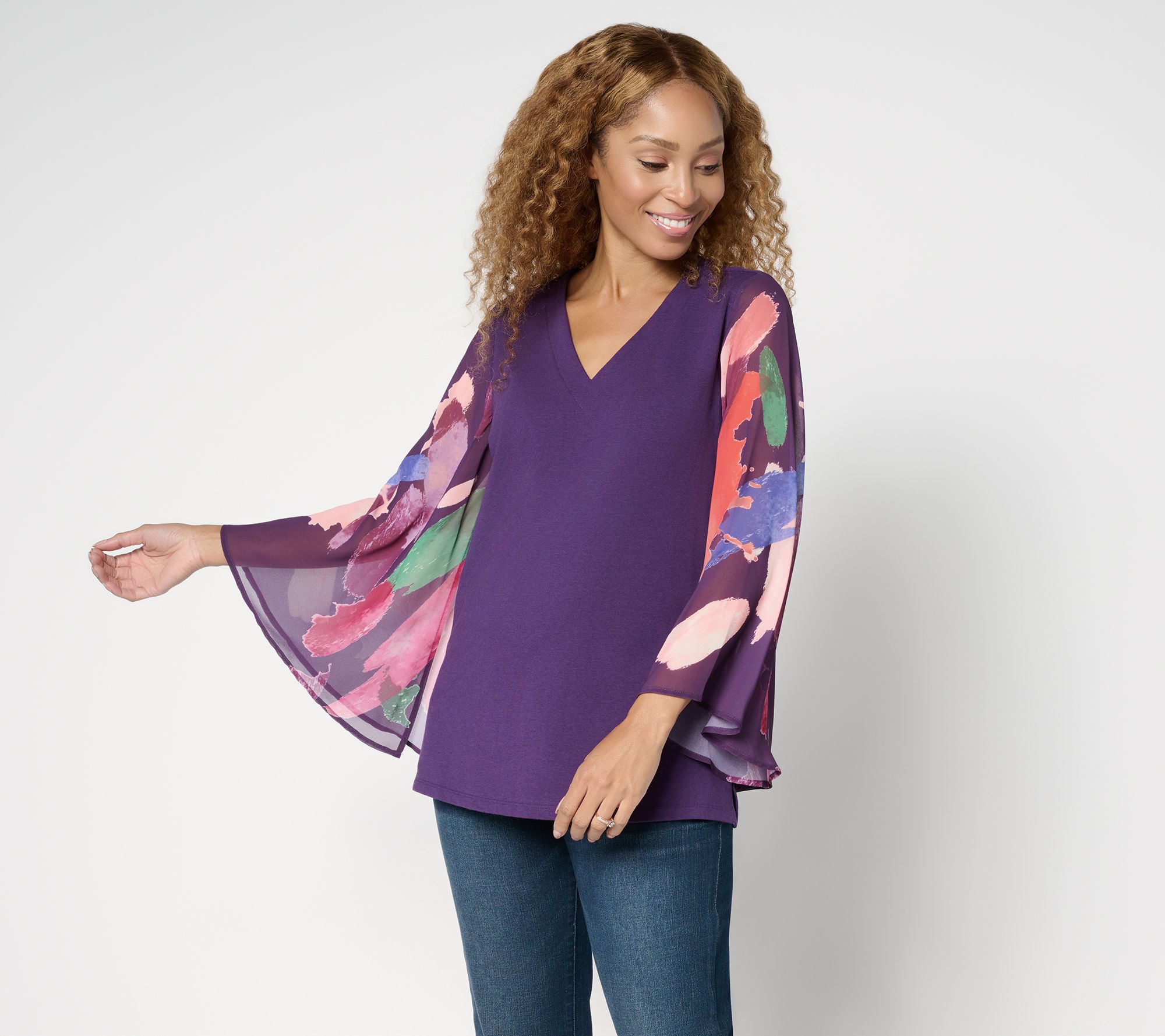 "As Is" Brandis Dress Out Loud Autumn Abstract Breezy Sleeve V-Neck Top