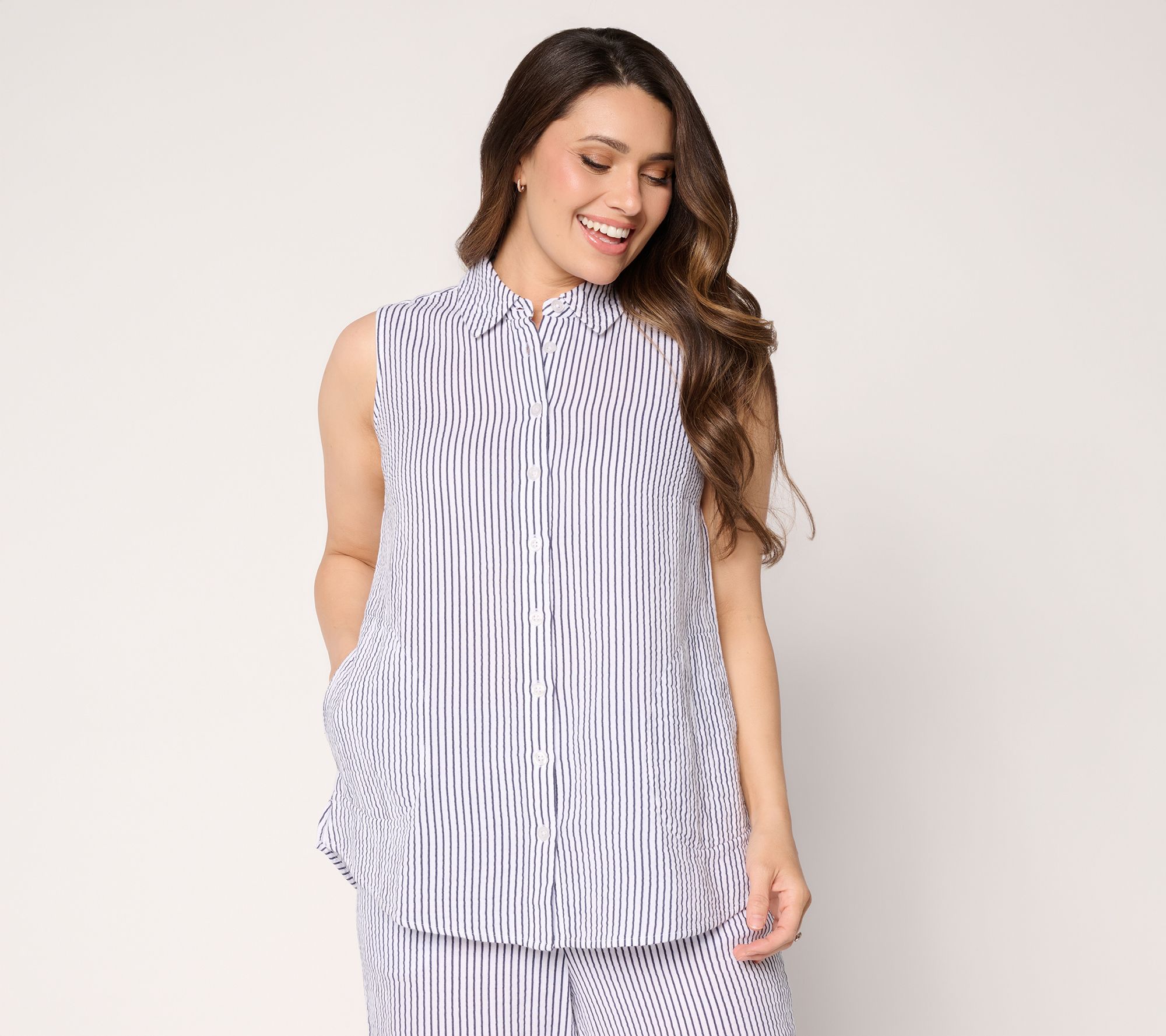 Joan Rivers Marshmallow Gauze Petite Sleeve-Less Boyfriend Shirt