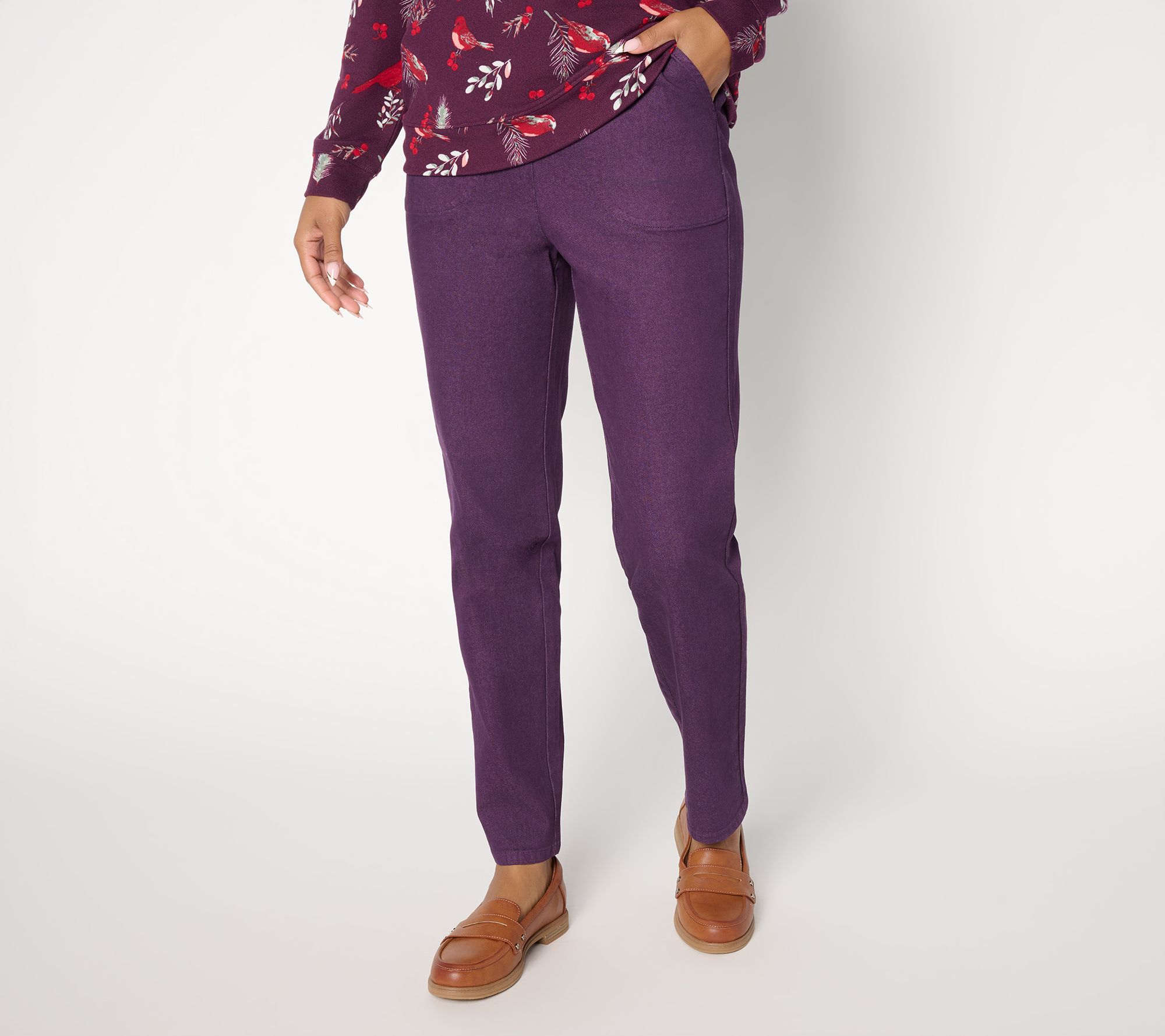 "As Is" Denim & Co. Petite Flat Front Side Pocket Pants