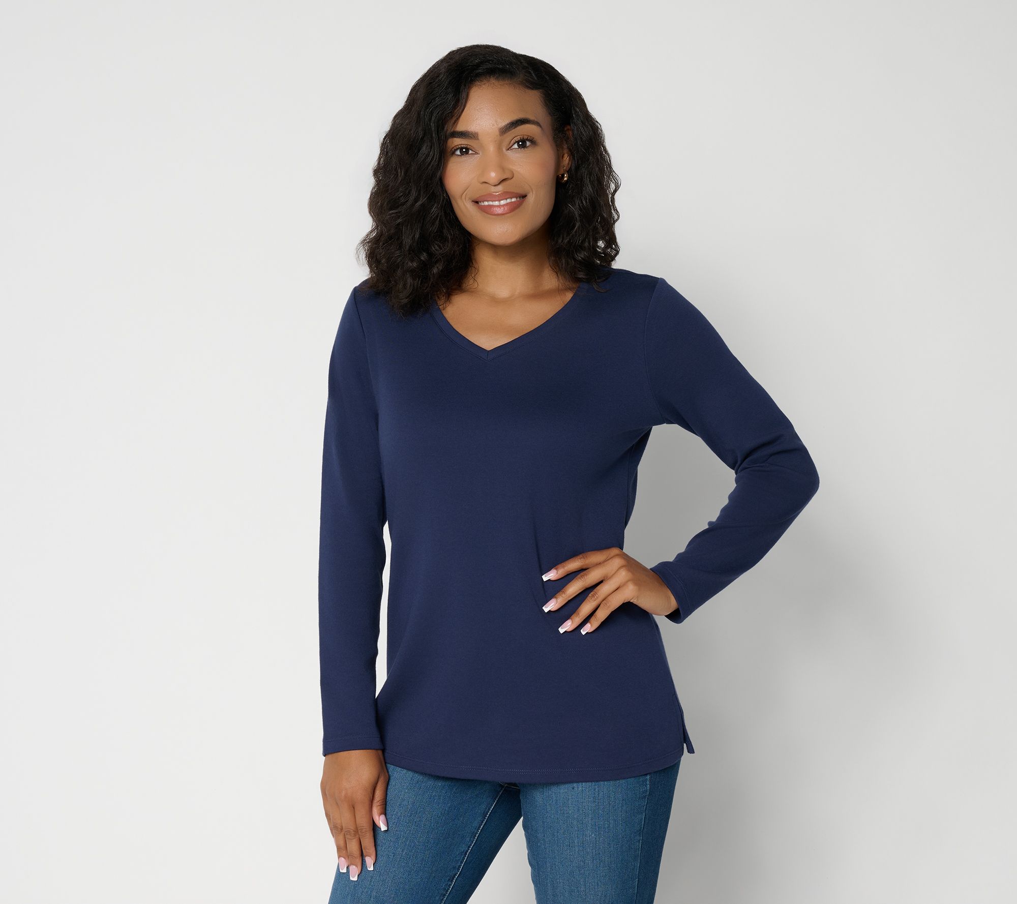 Denim & Co. Essentials Petite Interlock Long Sleeve Tunic