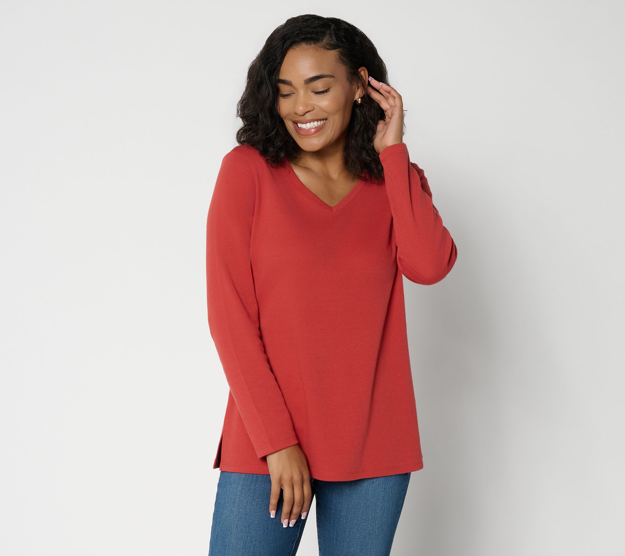 Denim & Co. Essentials Petite Interlock Long Sleeve Tunic