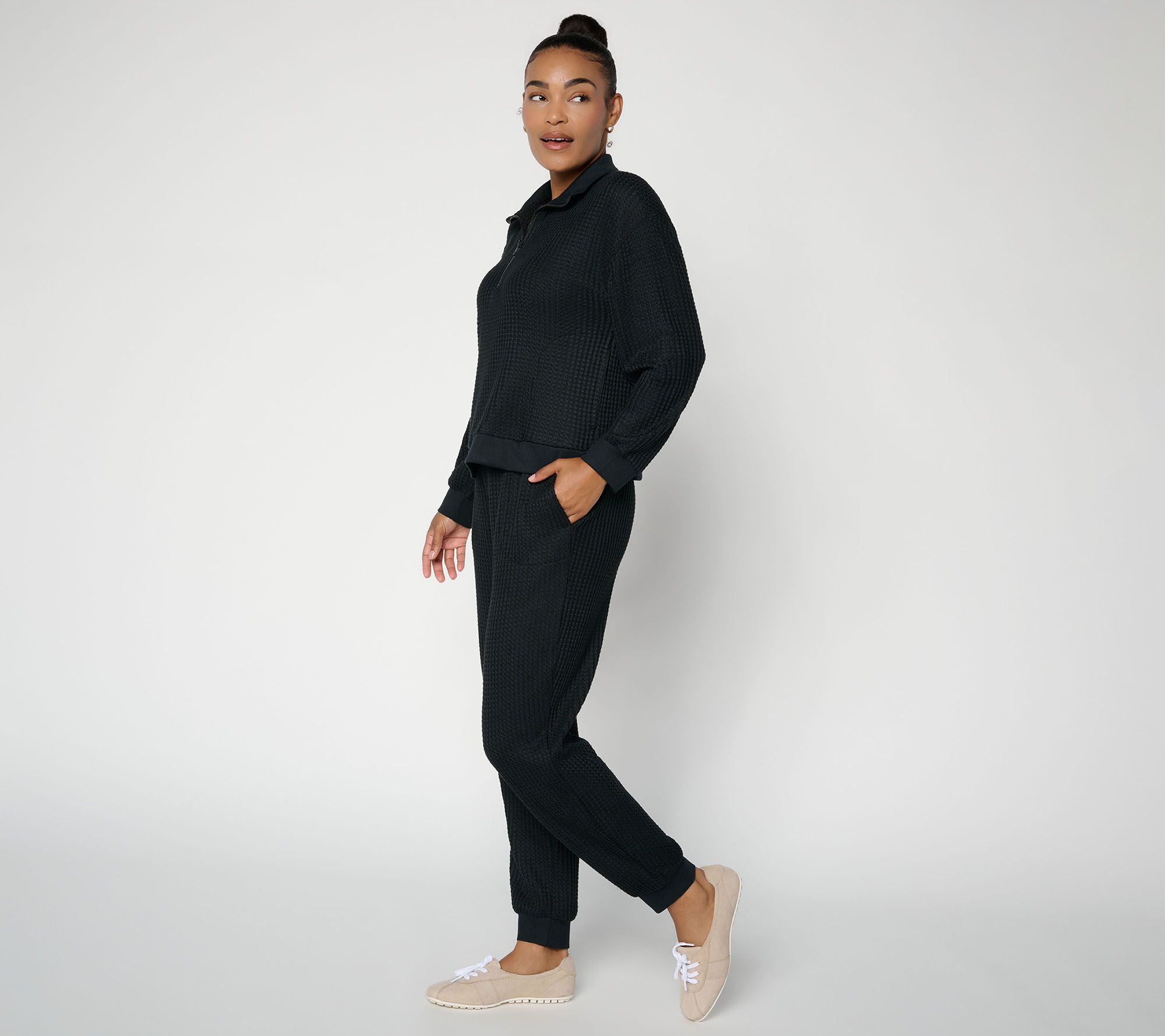 MUK LUKS Tall Waffle Quarter Zip & Jogger Set