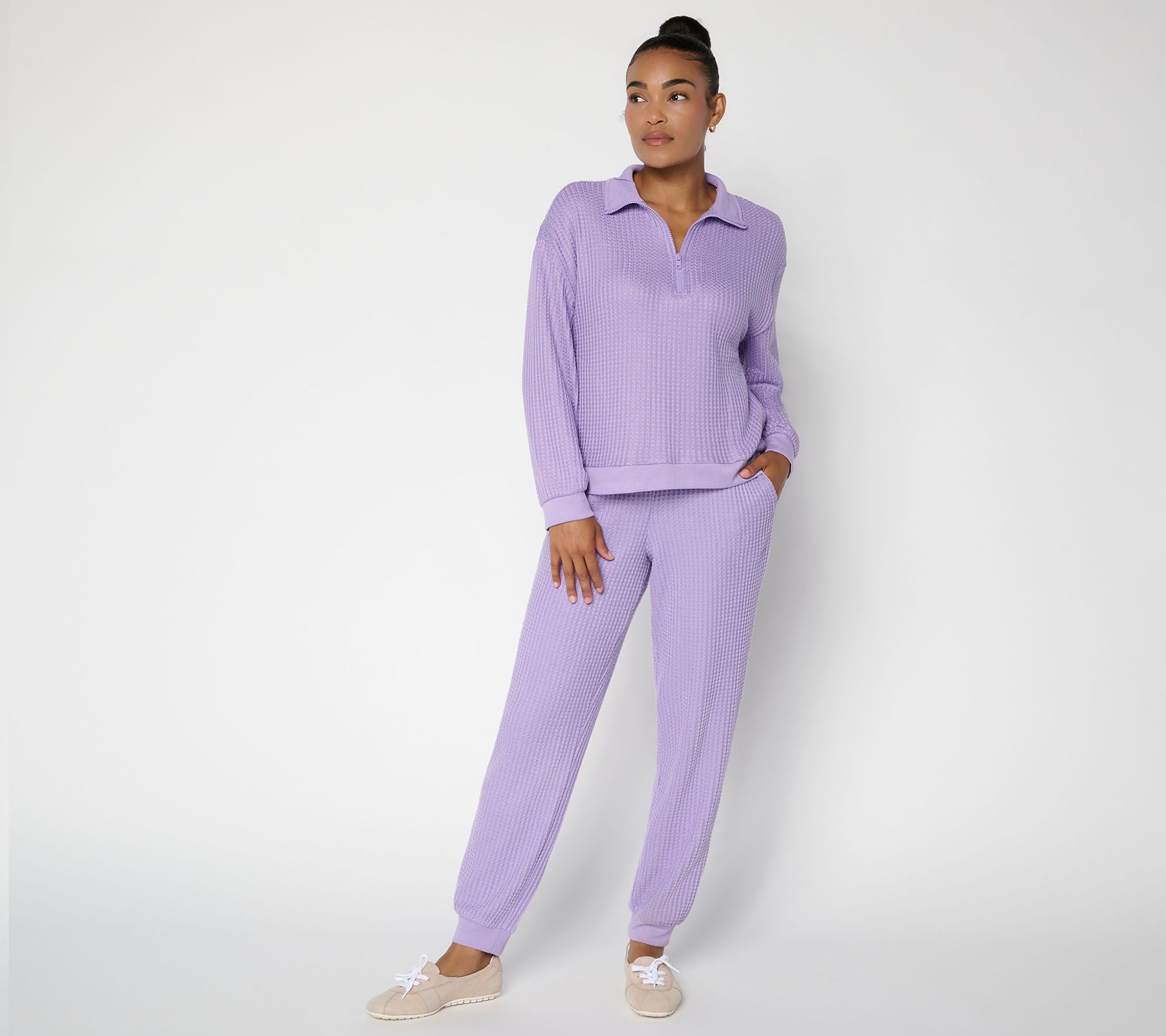 MUK LUKS Tall Waffle Quarter Zip & Jogger Set