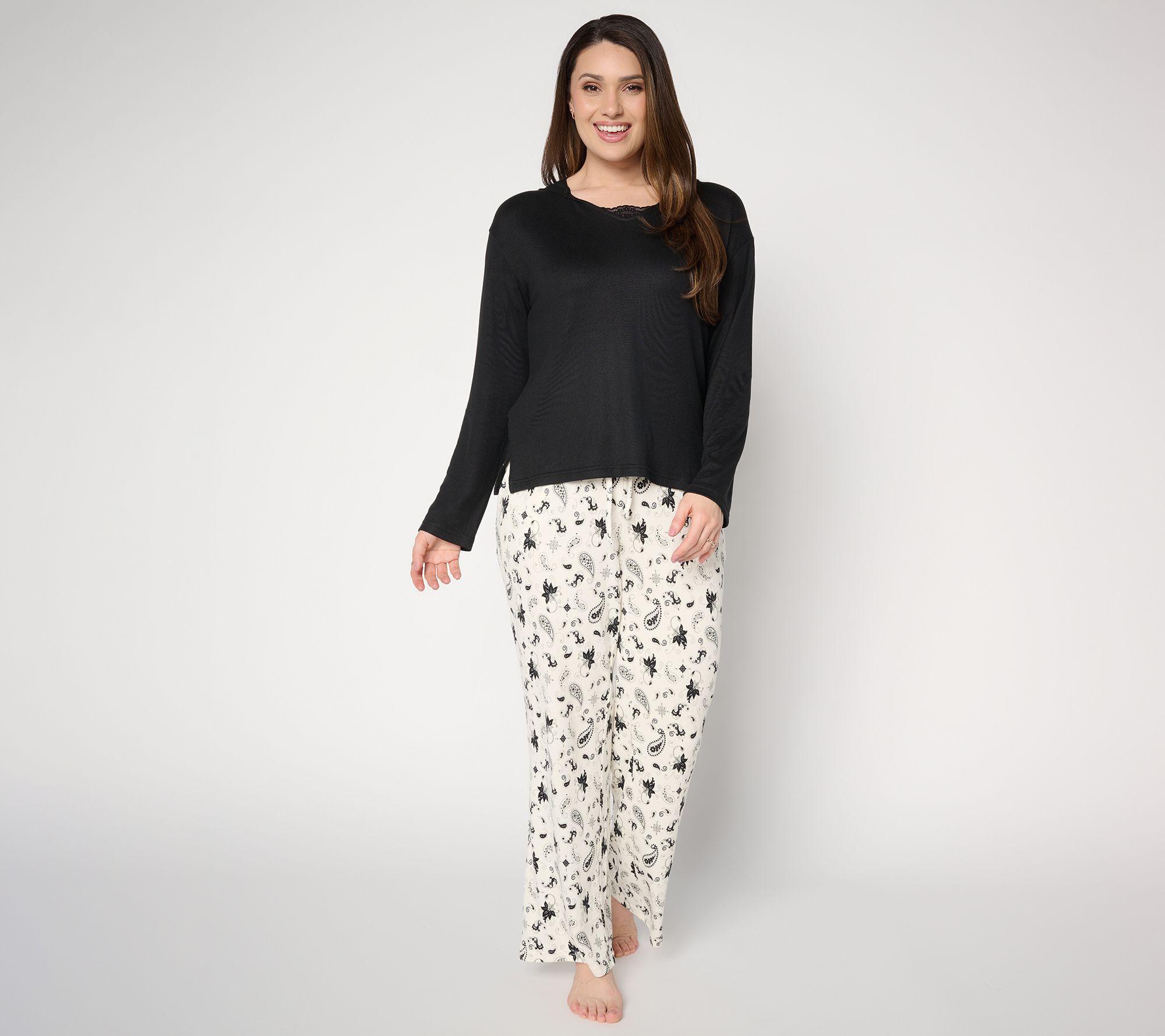 "As Is" MUK LUKS Long Sleeve Hooded Lace Neckline Pajama Set