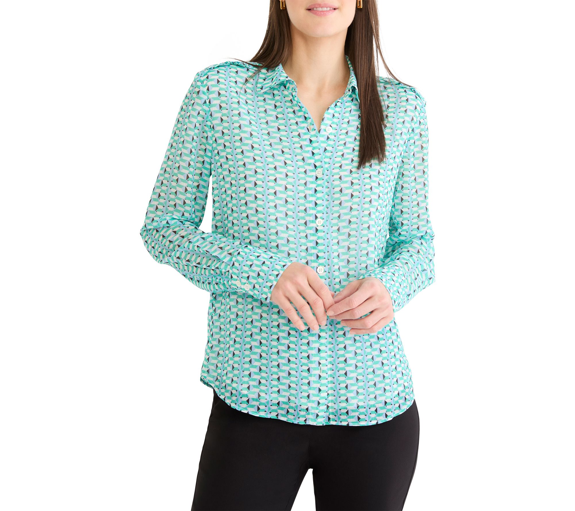 NIC+ZOE Geo Steps Chiffon Shirt