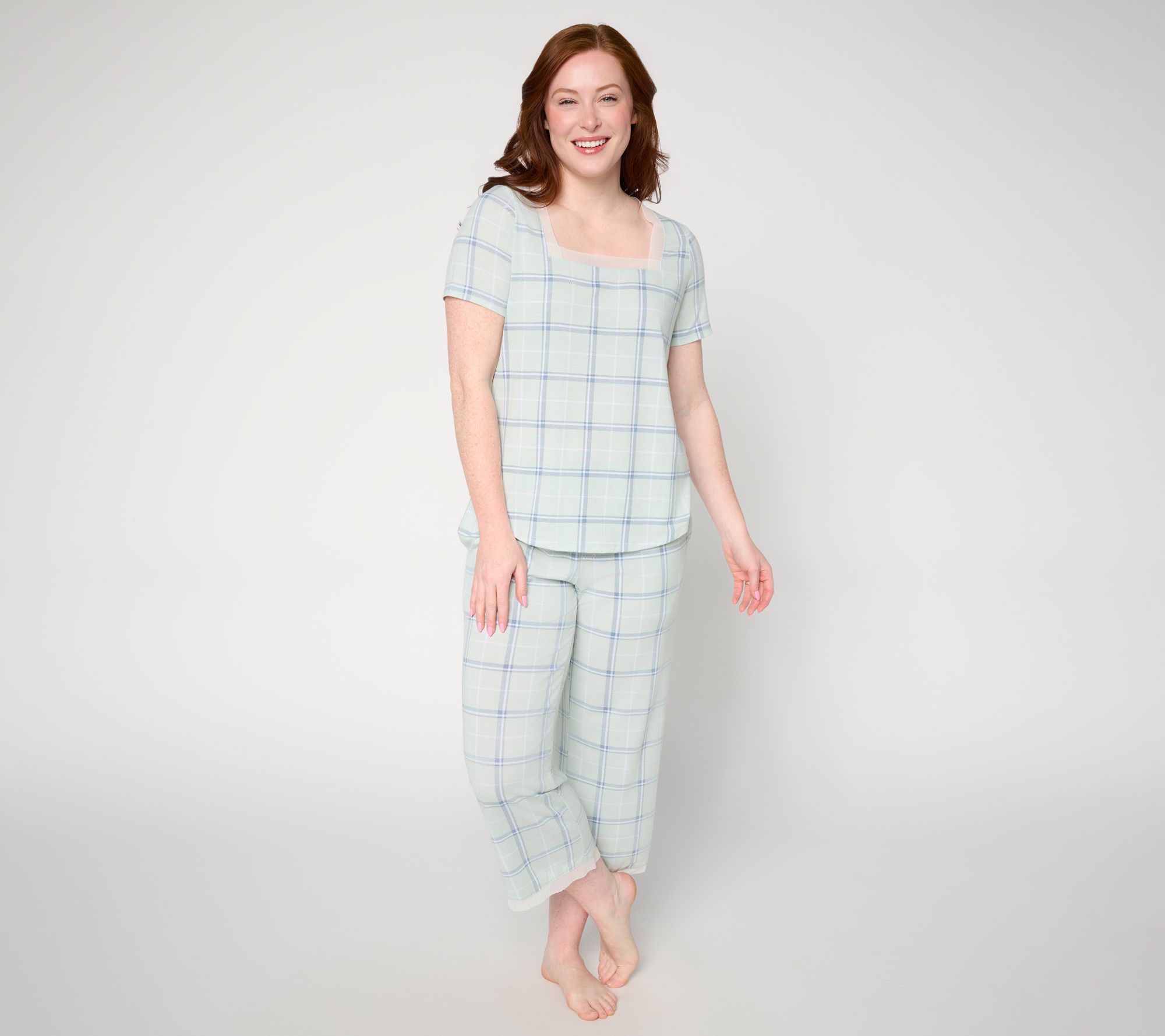 "As Is" Cuddl Duds Classic Jersey with Mesh Trim Pajama Set