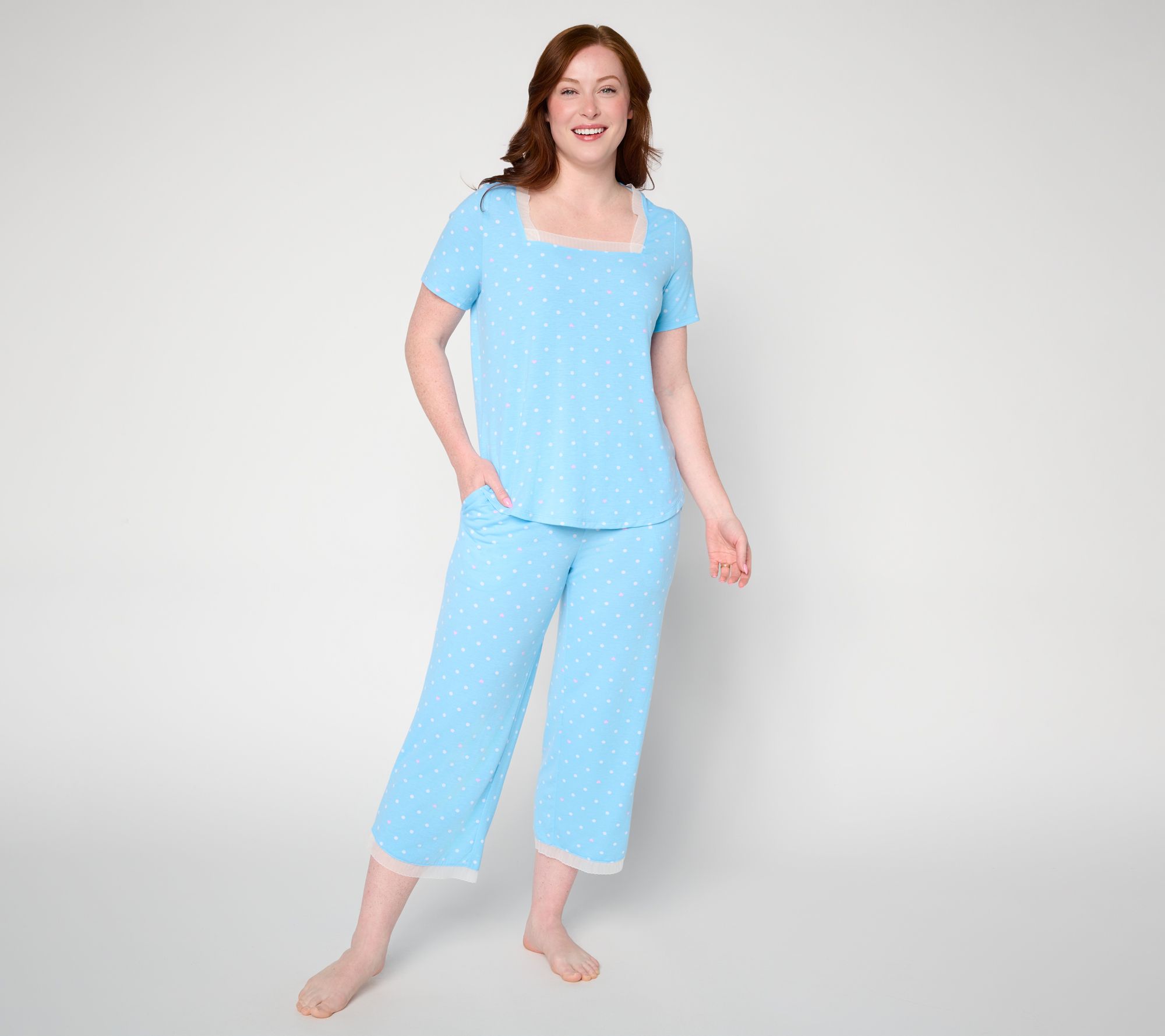 "As Is" Cuddl Duds Classic Jersey with Mesh Trim Pajama Set