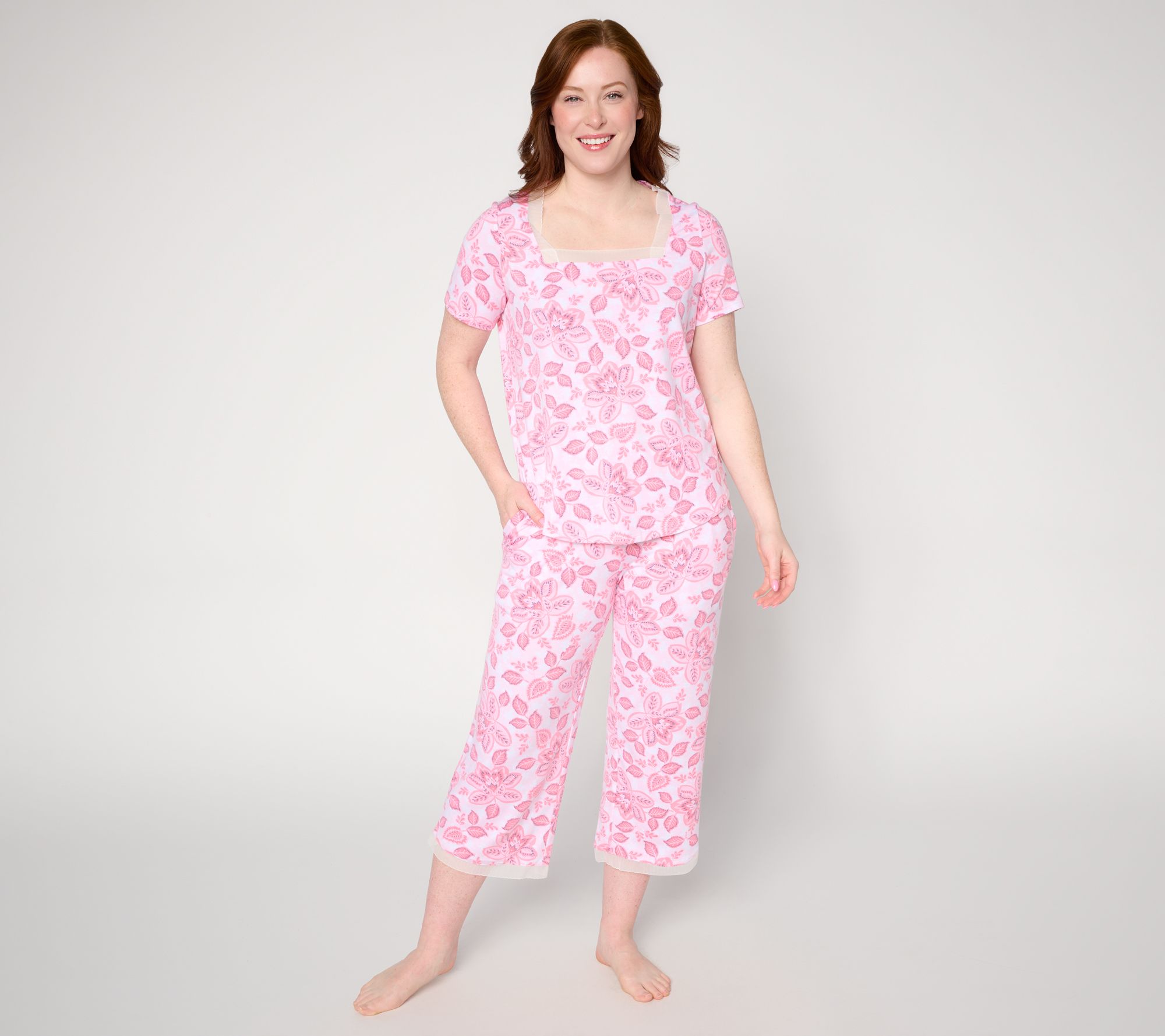 "As Is" Cuddl Duds Classic Jersey with Mesh Trim Pajama Set