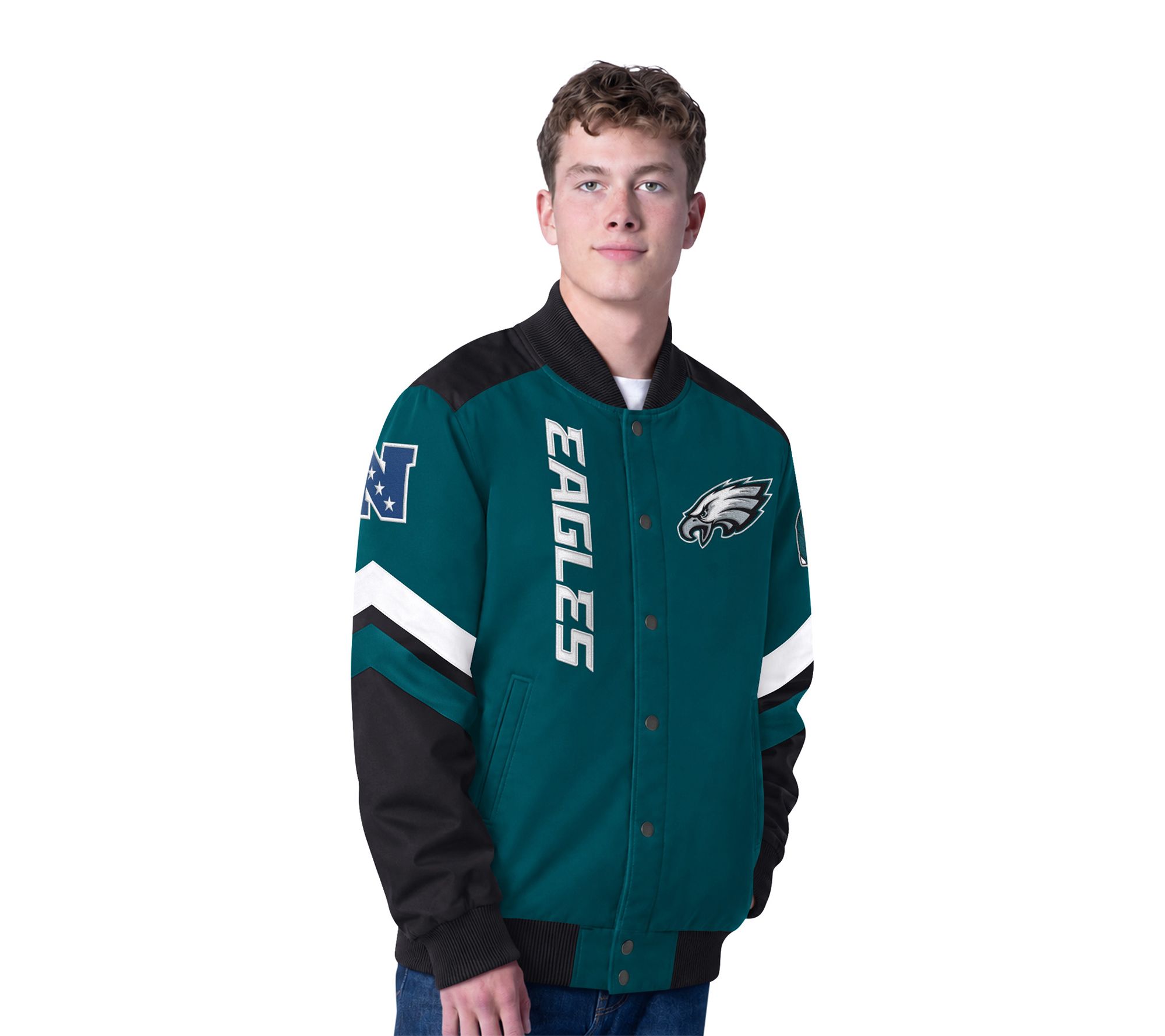 NFL Officially Licensed Men's Snapfront Racing Varsity Jacket