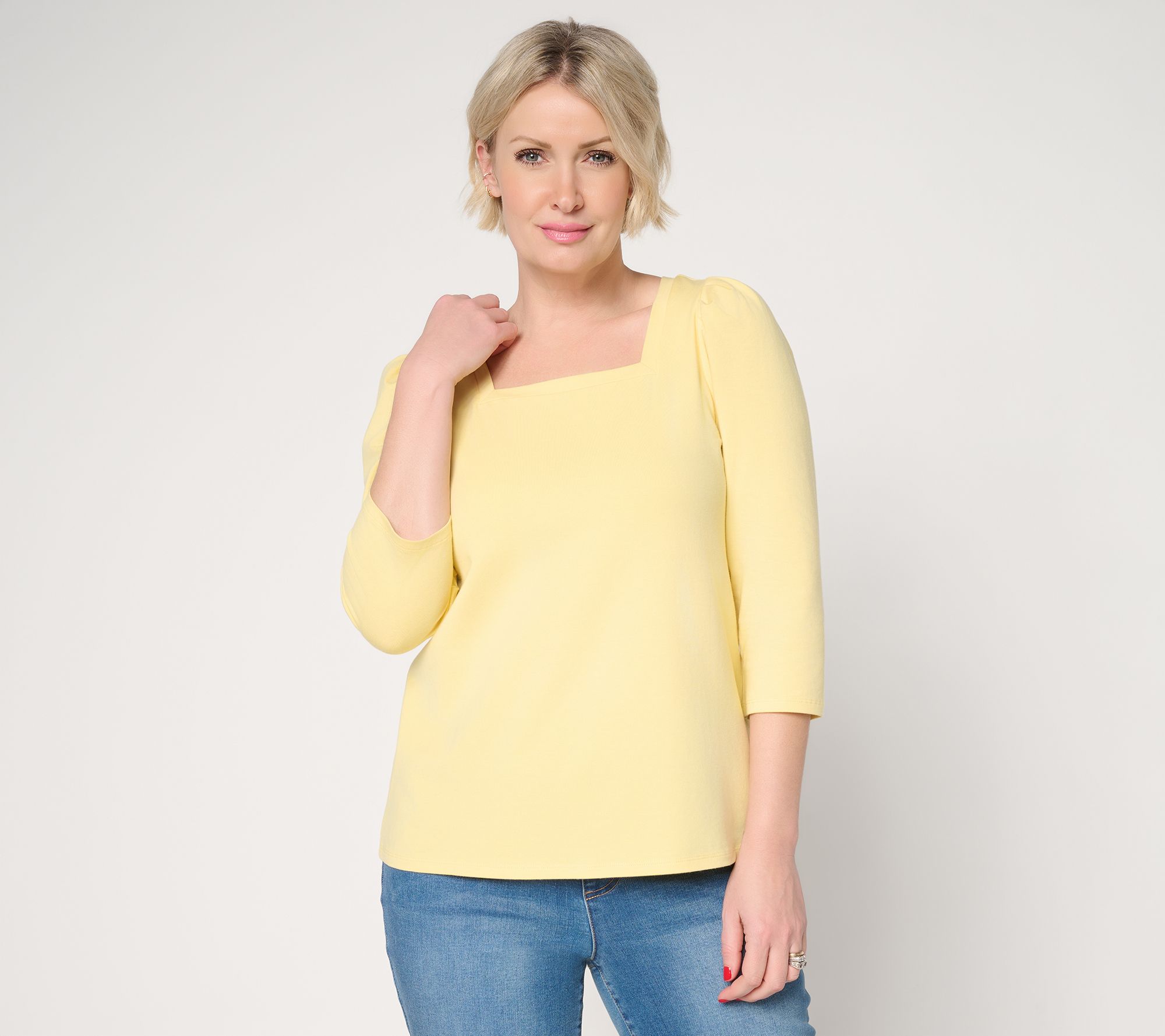 "As Is" Ree by the Pioneer Woman Essential Square Neck Elbow Slv Top