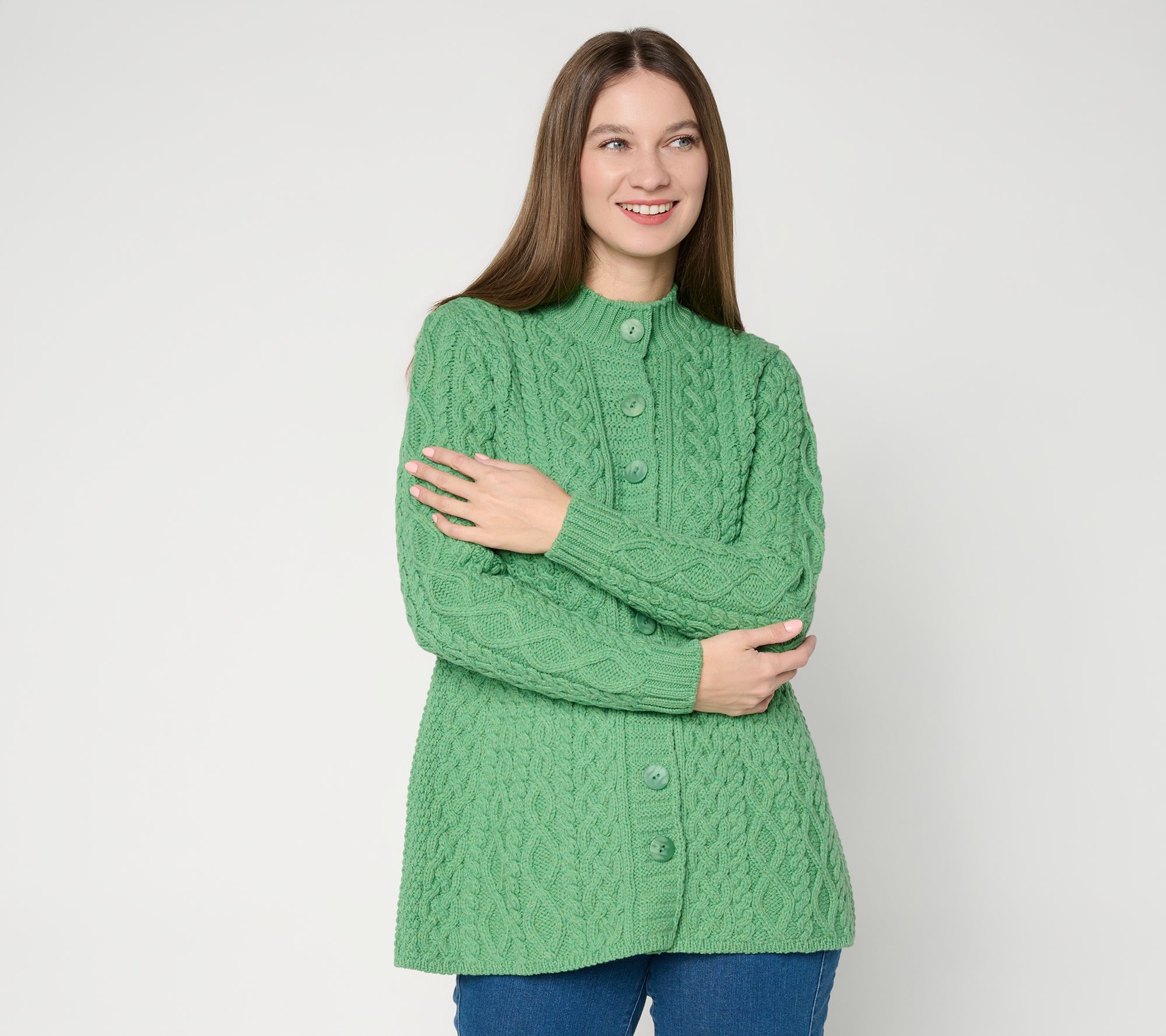"As Is" Aran Crafts Merino Wool Peplum Button Front Cardigan