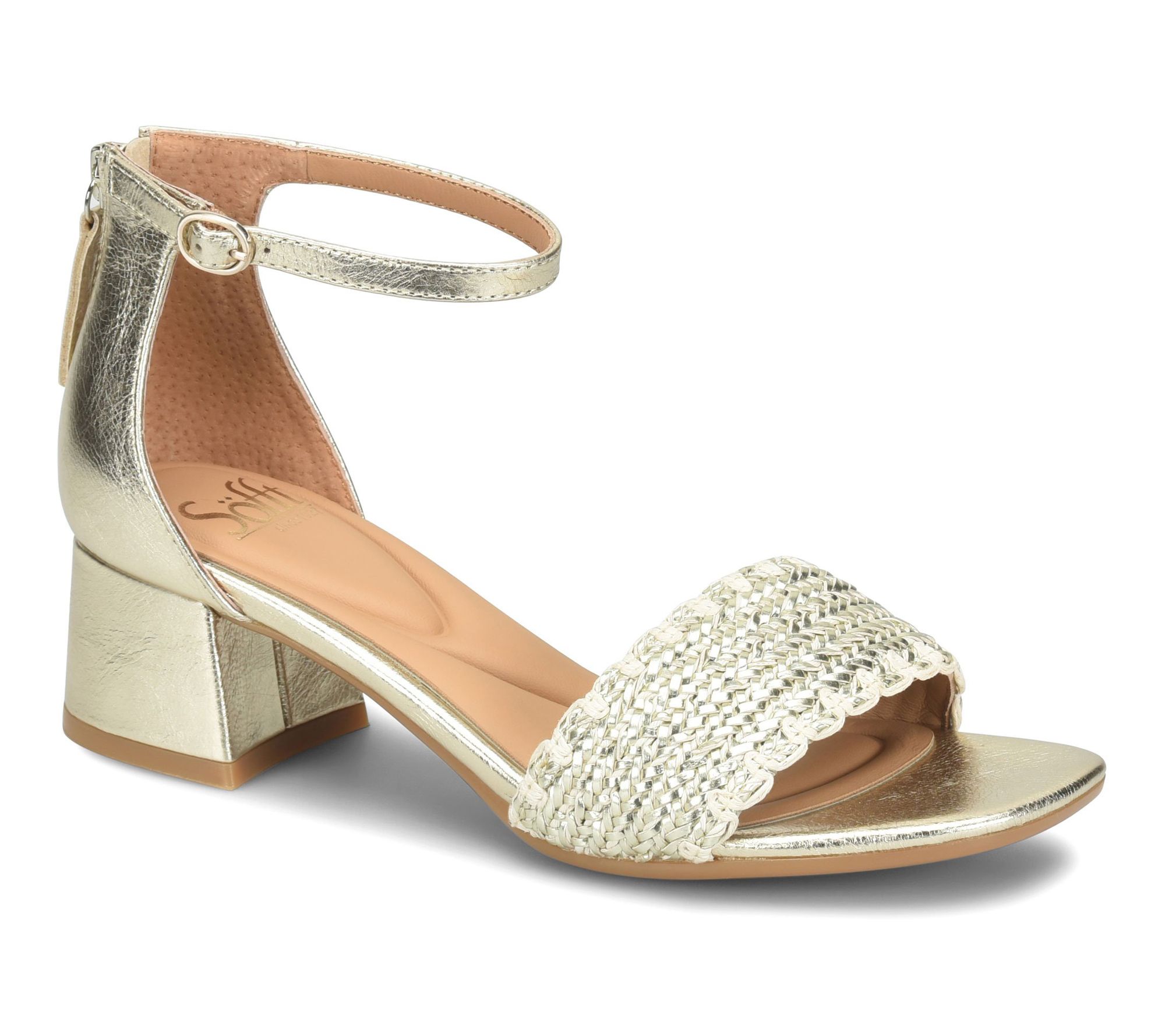 Sofft Leather Blocked Heel Woven Sandal - Lilah