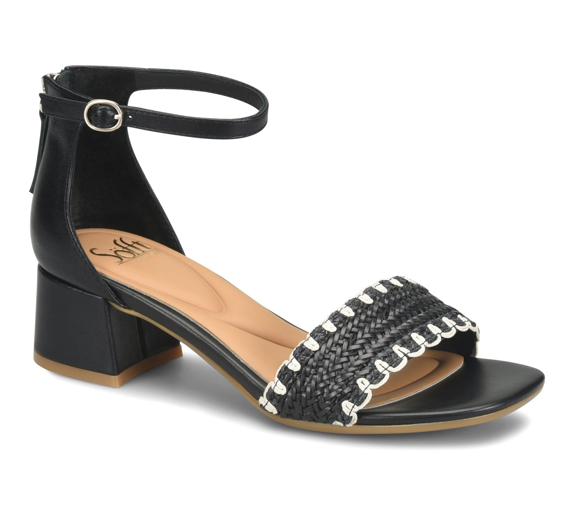 Sofft Leather Blocked Heel Woven Sandal - Lilah