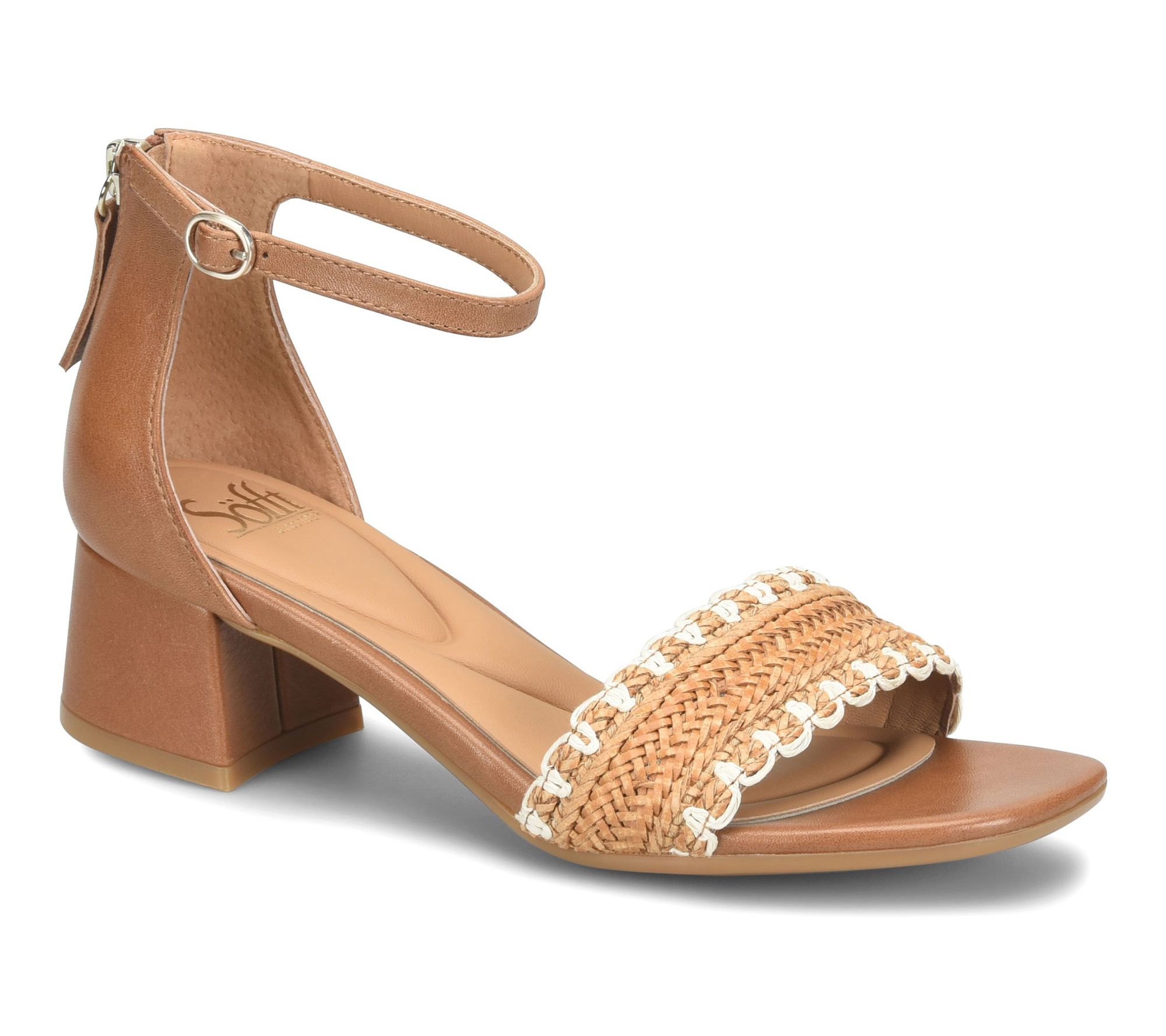 Sofft Leather Blocked Heel Woven Sandal - Lilah