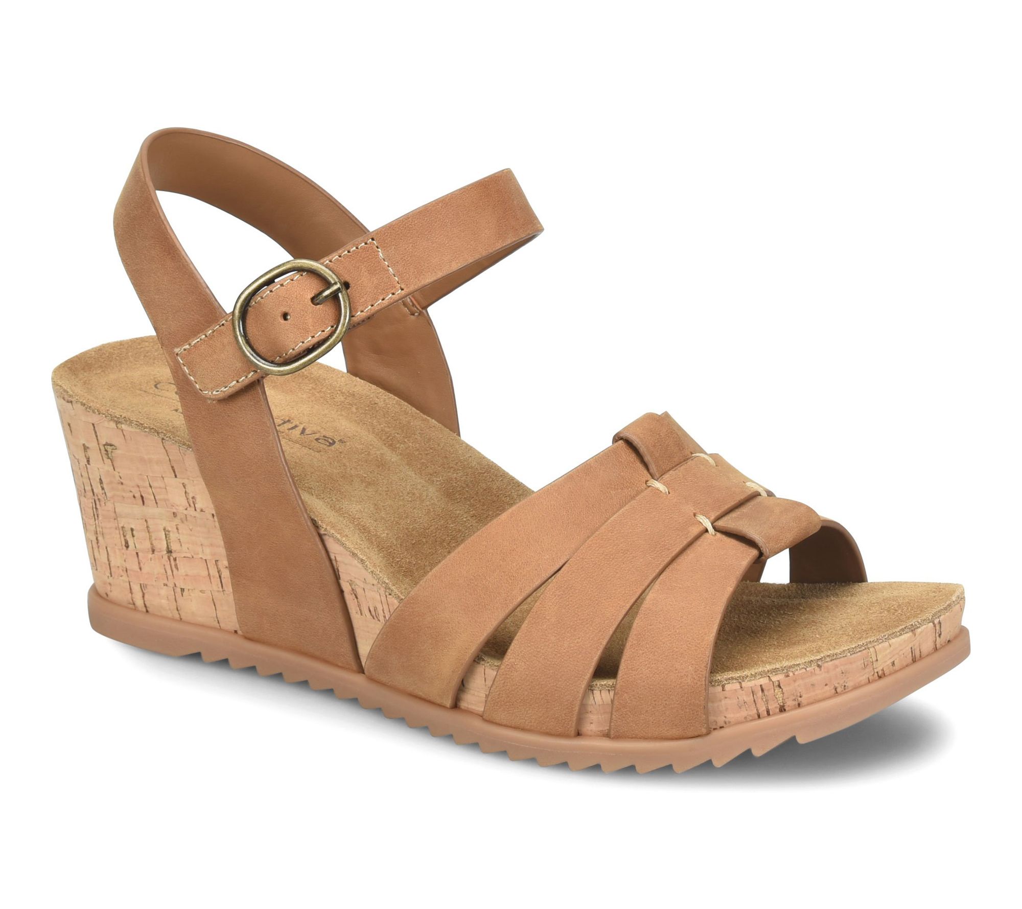 Comfortiva Leather Cork Wrapped Wedge Sandal -Taralyn