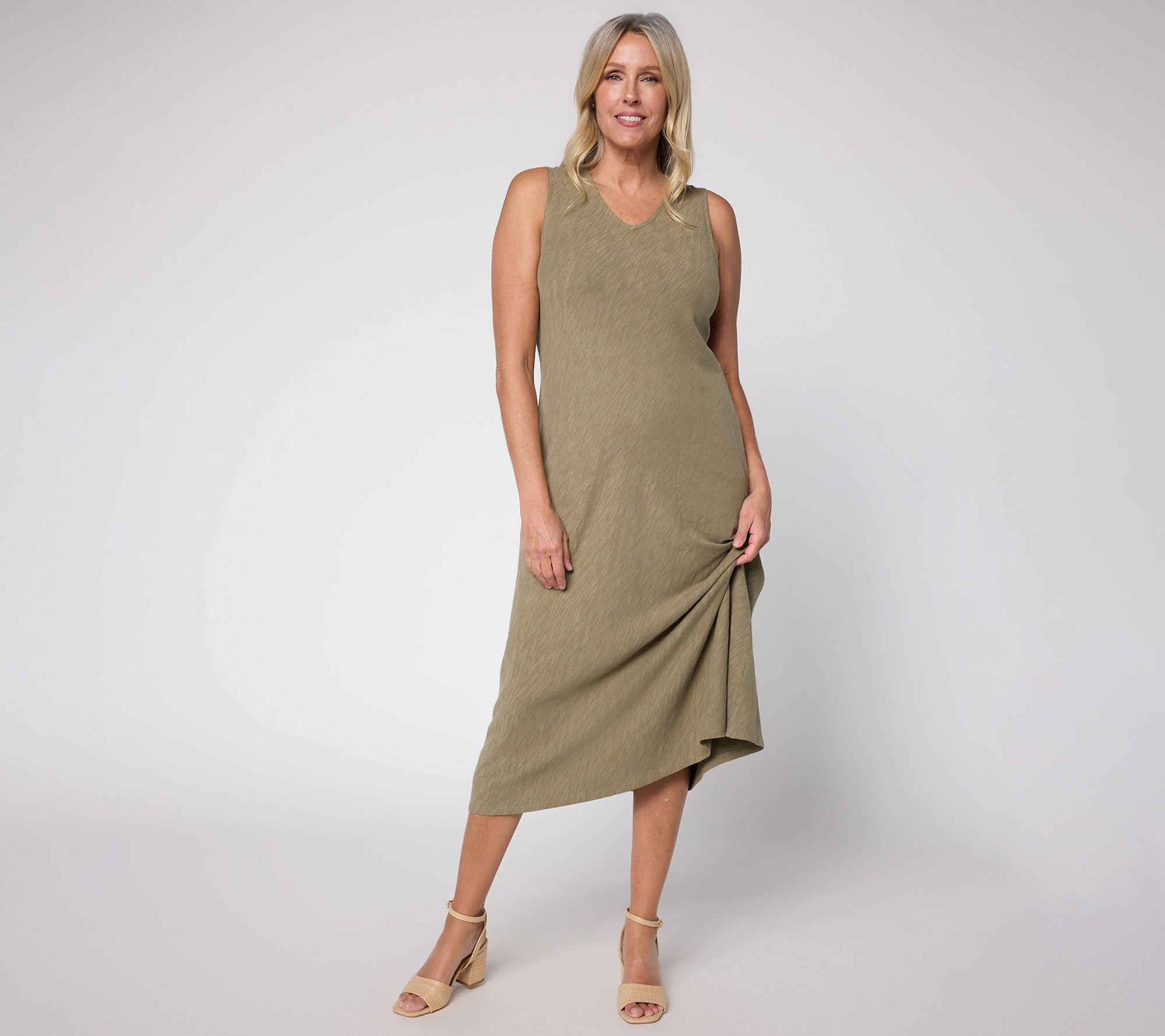 "As Is" Denim & Co. Essentials Petite Cotton Slub Midi Dress