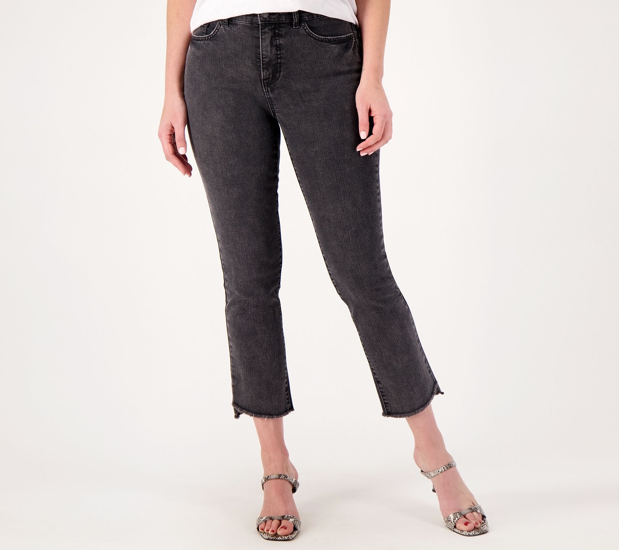 LOGO by Lori Goldstein Petite Straight Leg Jeans with Step Hem