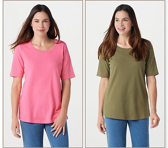 Quacker Factory Golden Tones Set of 2 Elbow Sleeve T-shirts