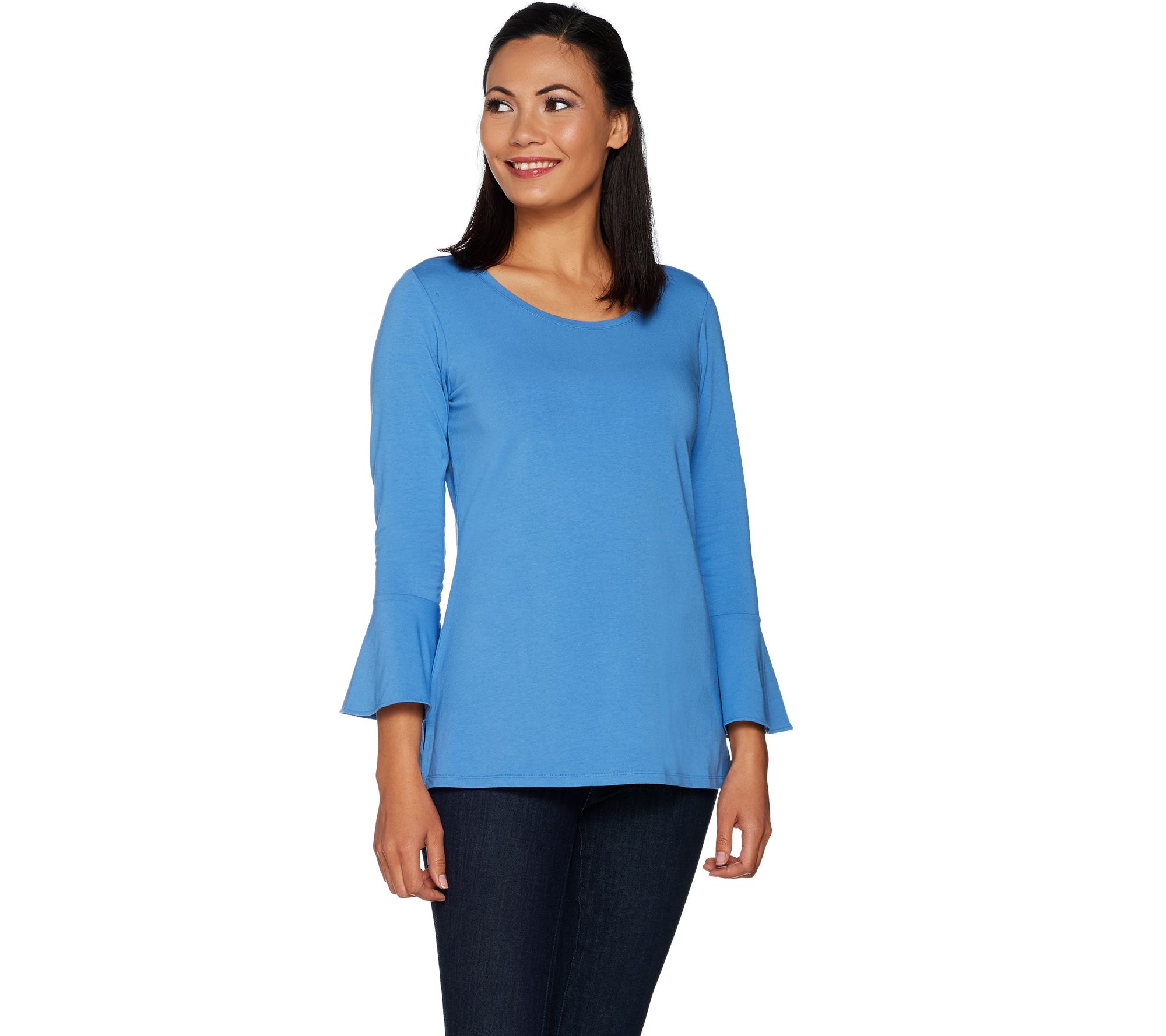 "As Is" Isaac Mizrahi Live! Scoop Neck Top w/Bracelet Ruffle Sleeve