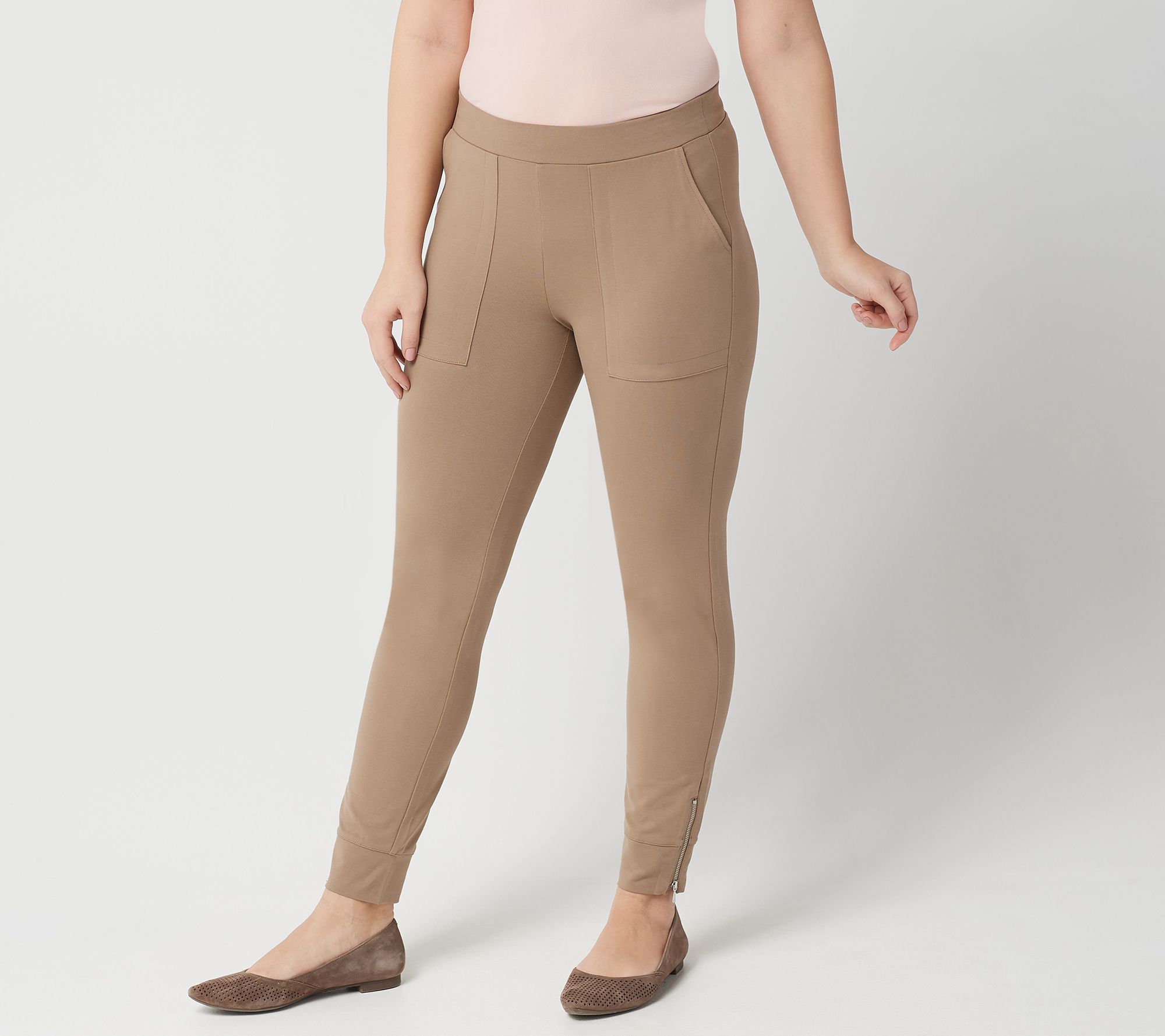 Susan Graver Regular Weekend Premium Stretch Leggings/Zipper  Detail,Mushroom,1X 
