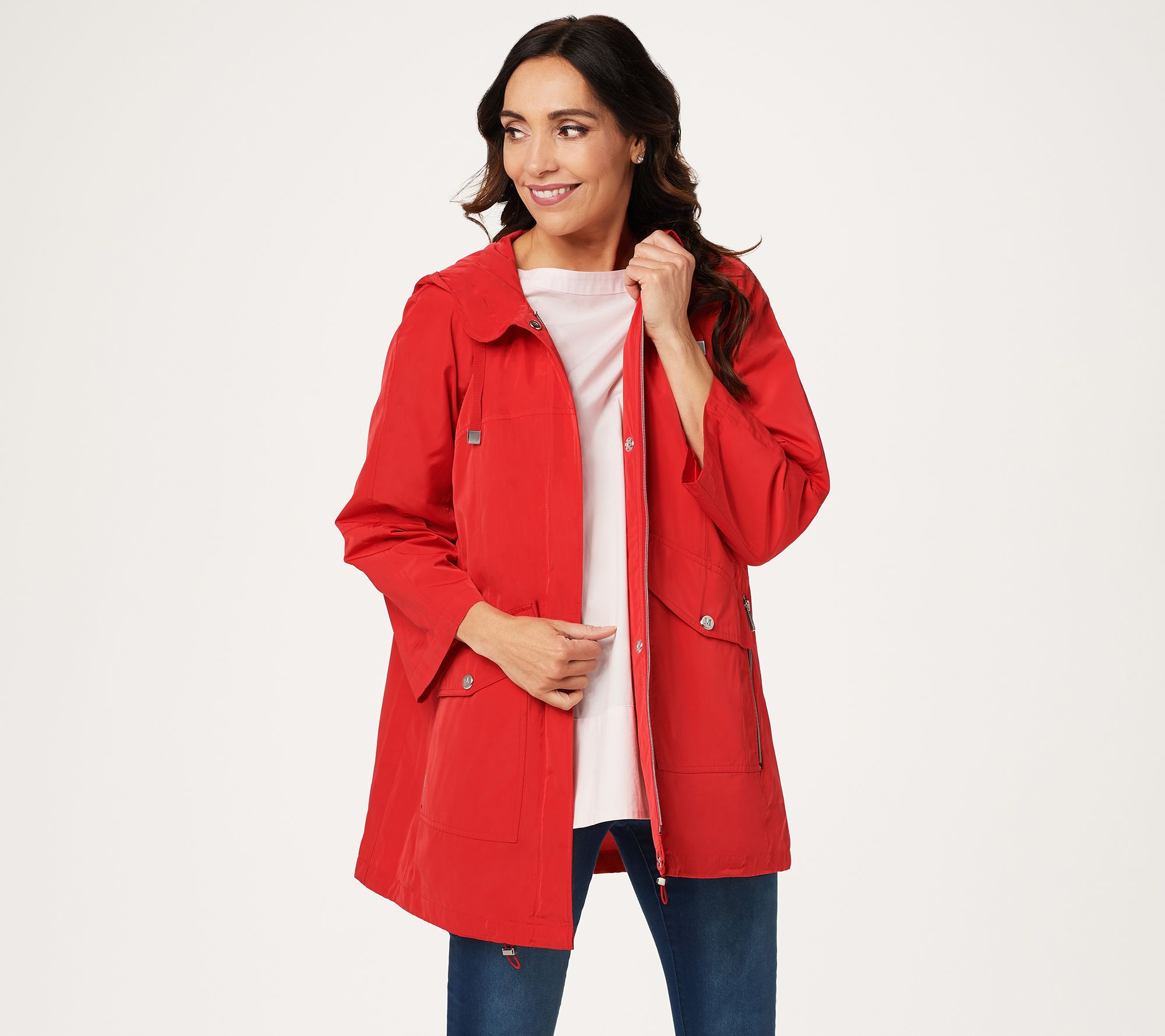 Martha Stewart Water Resistant Seamed Zip Front Jacket with Hood - QVC.com