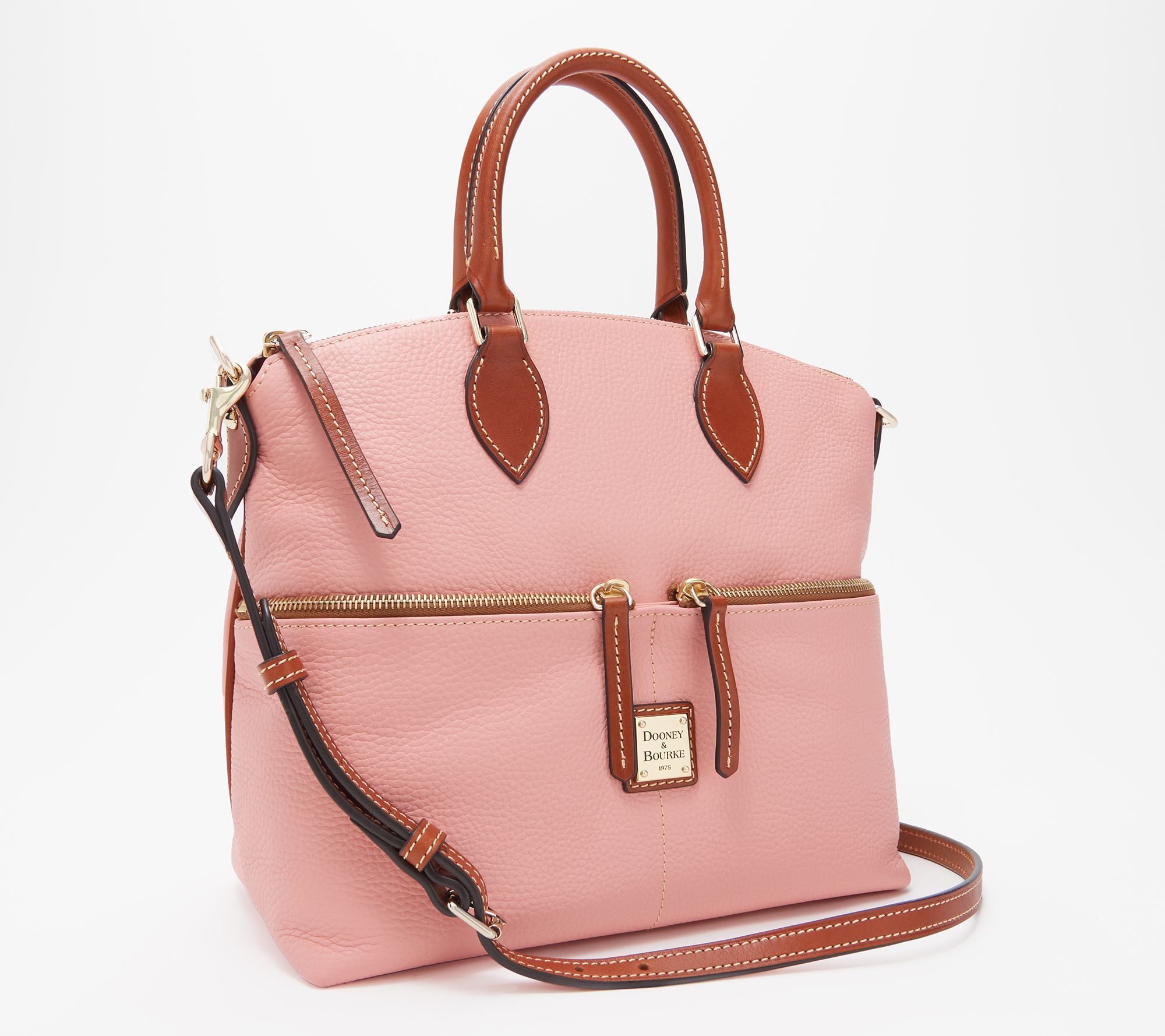 Dooney & Bourke Pebble Leather Double Zip Pocket Satchel - Page 1 — QVC.com