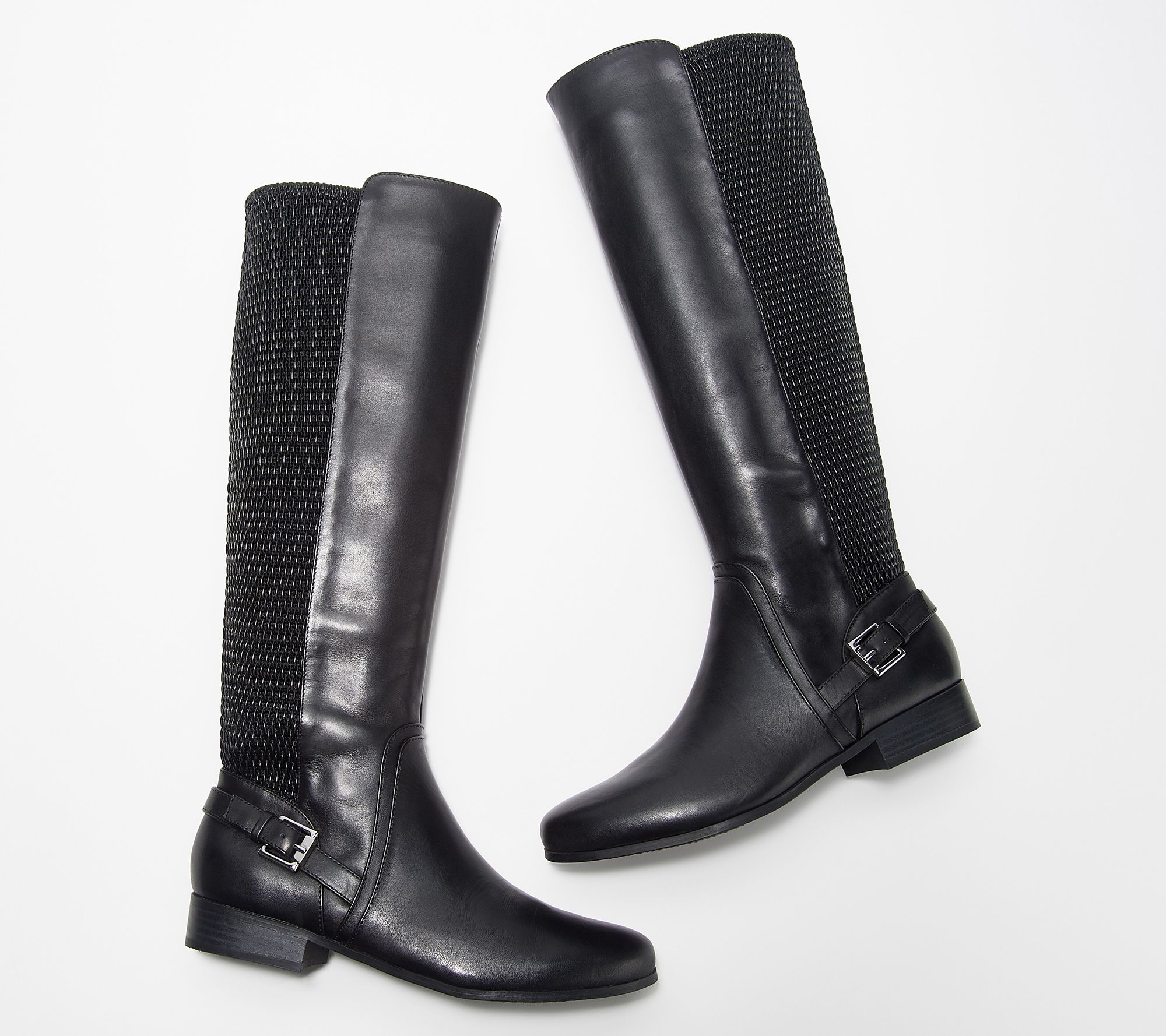 Isaac Mizrahi Live! Wide Calf Leather and Stretch Riding Boots - QVC.com