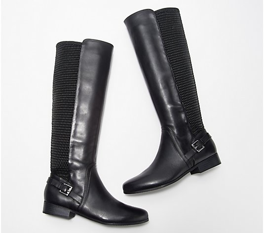 Isaac Mizrahi Live! Wide Calf Leather and Stretch Riding Boots