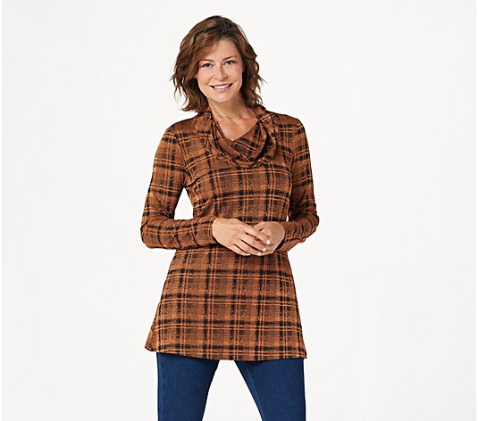 Attitudes by Renee Petite Jacquard Cowl Neck Tunic with Pockets