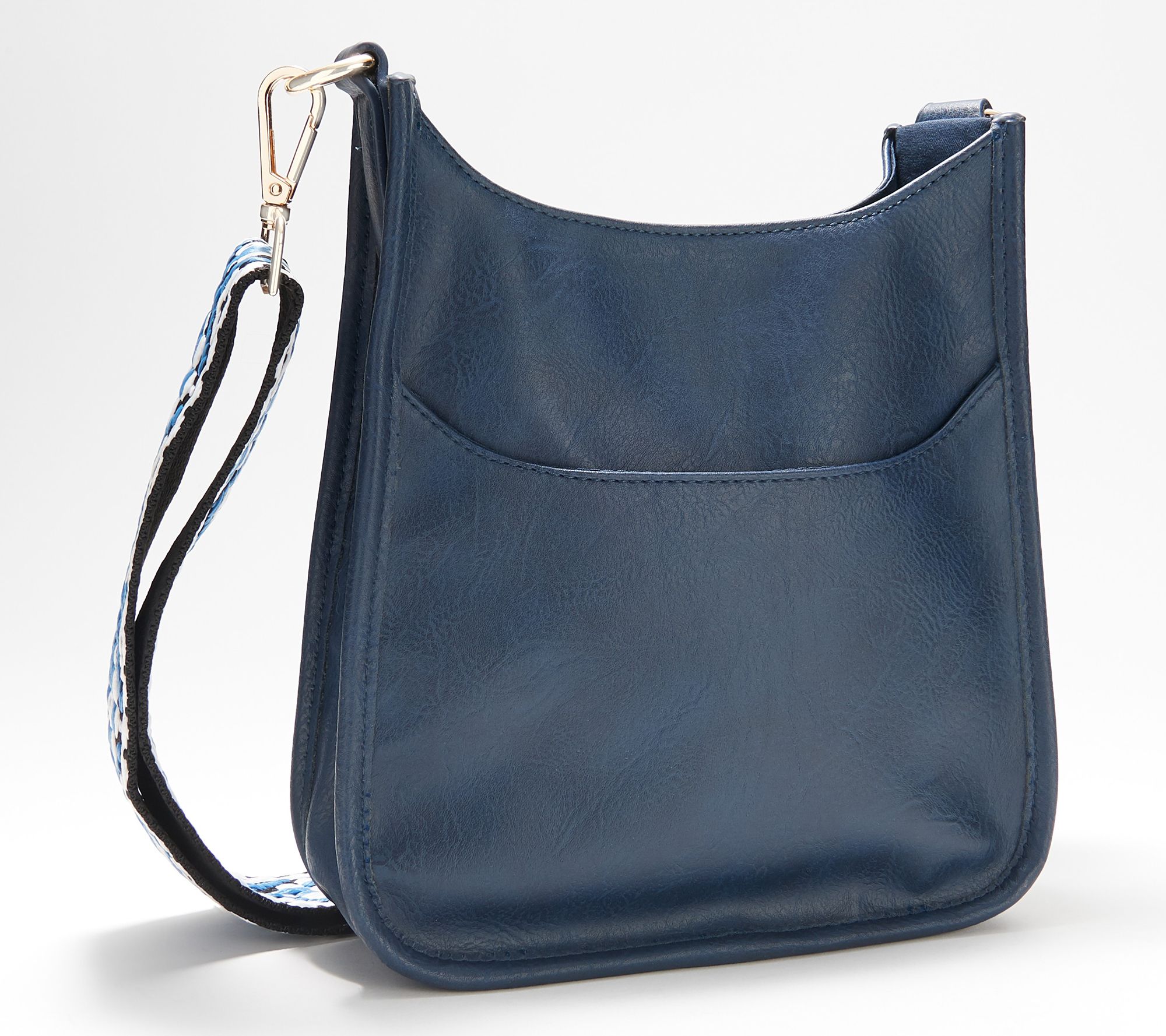 Ahdorned Medium Faux Leather Crossbody with Extra Strap Navy