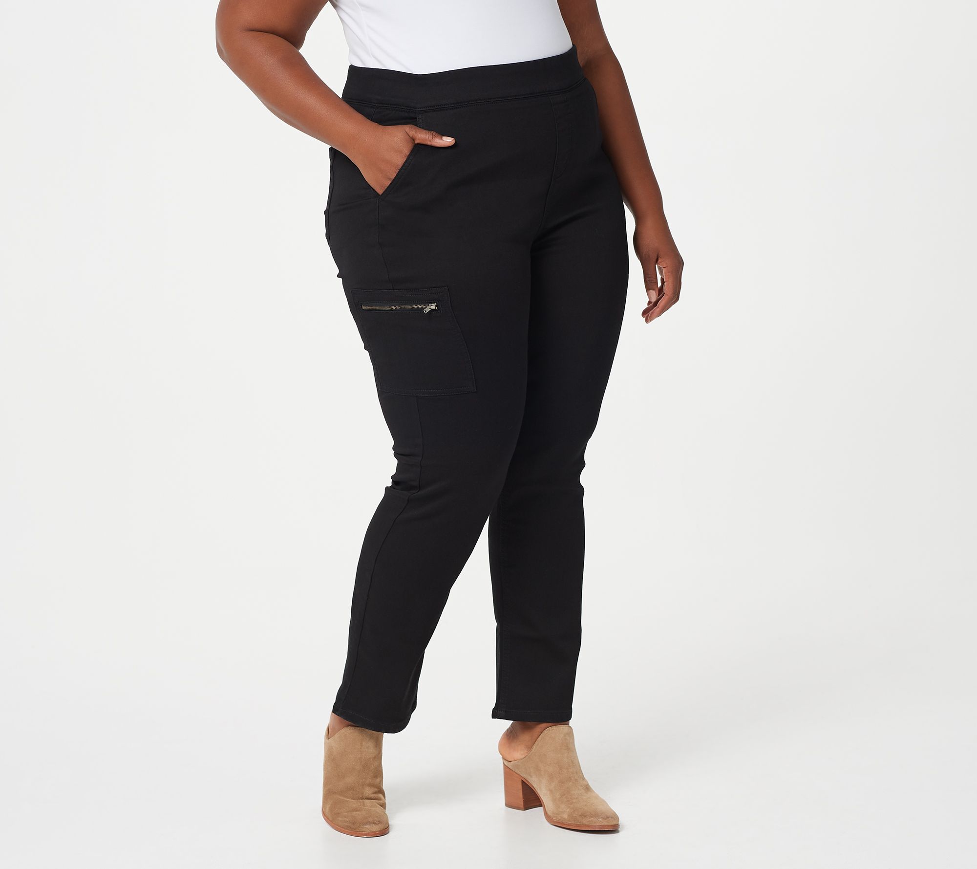 "As Is" Denim & Co. Petite Comfy Knit Straight Leg Pocket Jeans