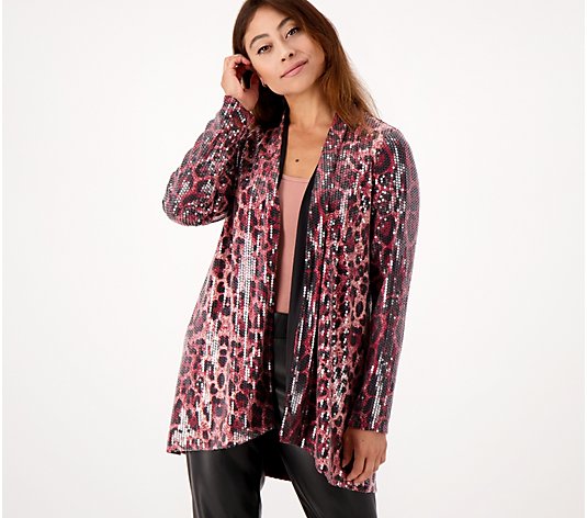 Dennis Basso Printed Sequin Fully Lined Cardigan