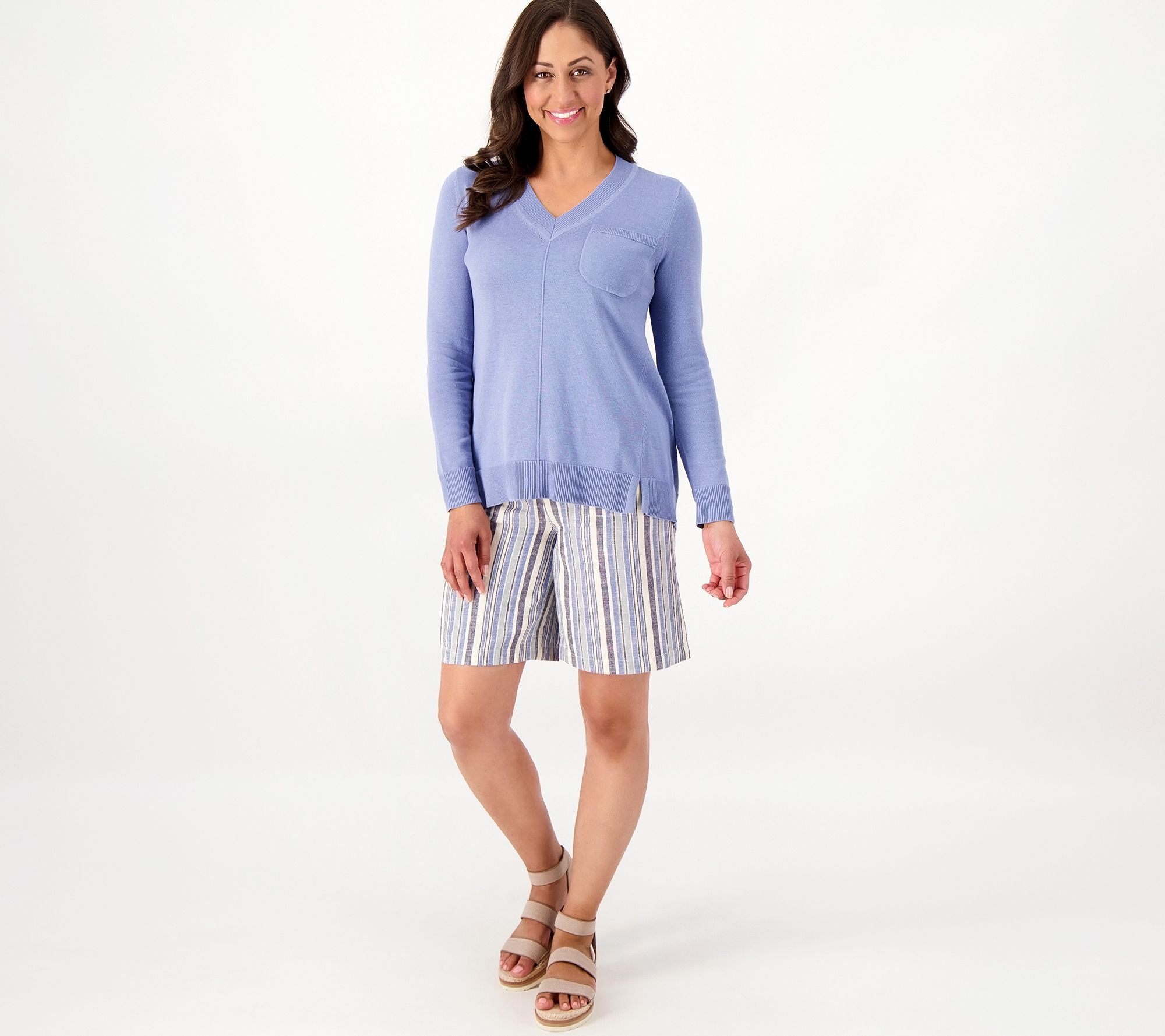 Isaac Mizrahi Live! VNeck Sweater with Chest Pocket