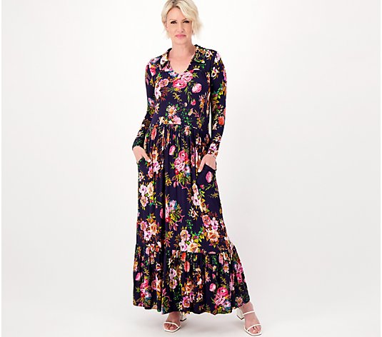 Tolani Collection Printed Knit Collared Maxi Dress