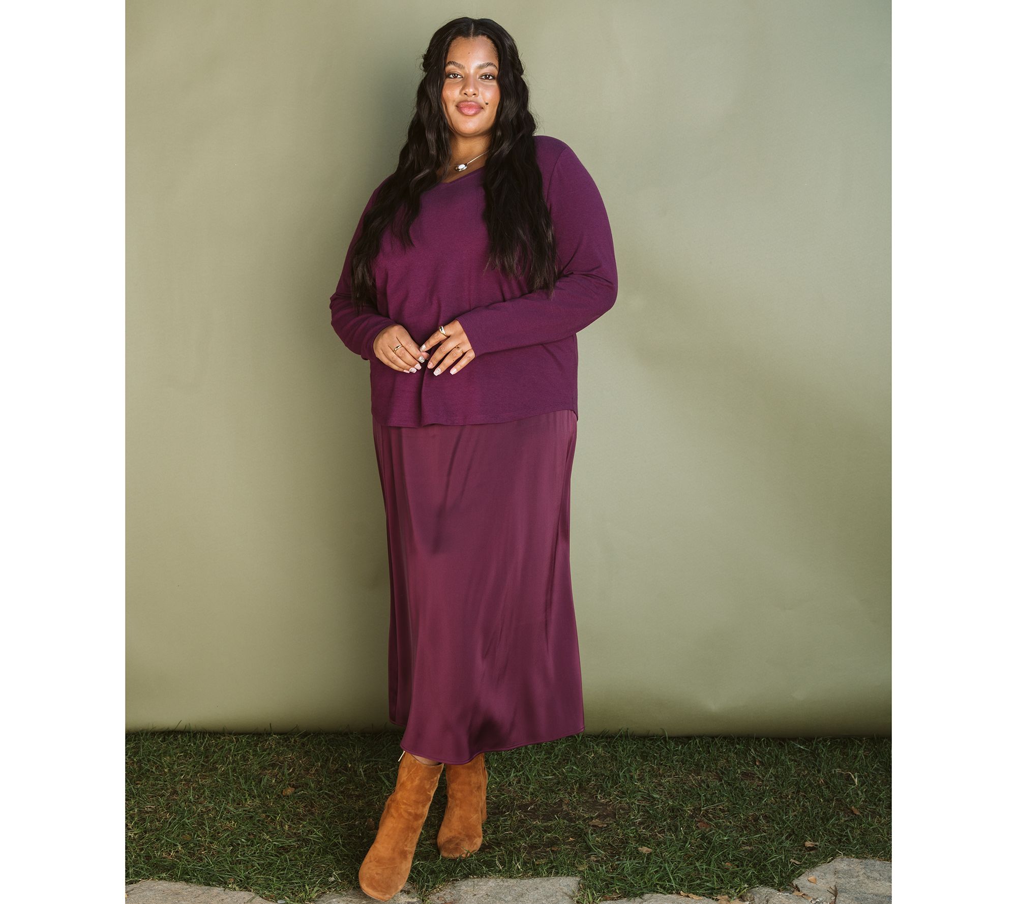 Plus size shop long skirts qvc