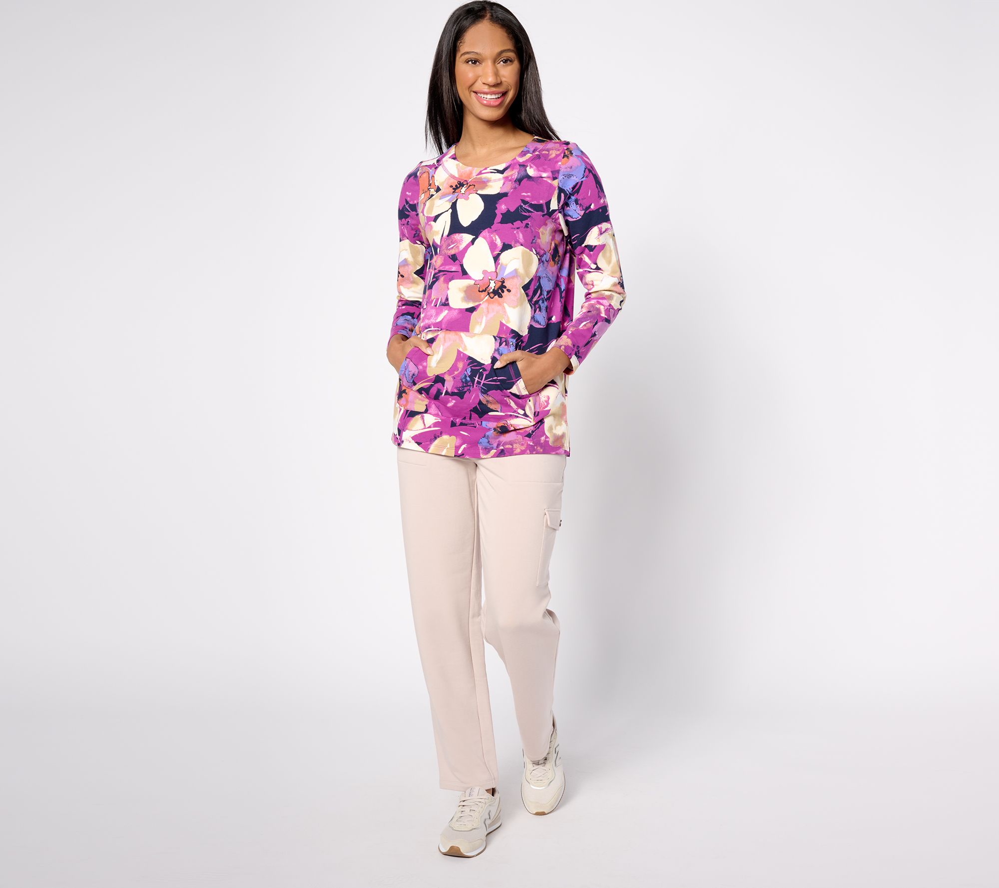 Sport Savvy All Day French Terry Floral Pocket Pullover 