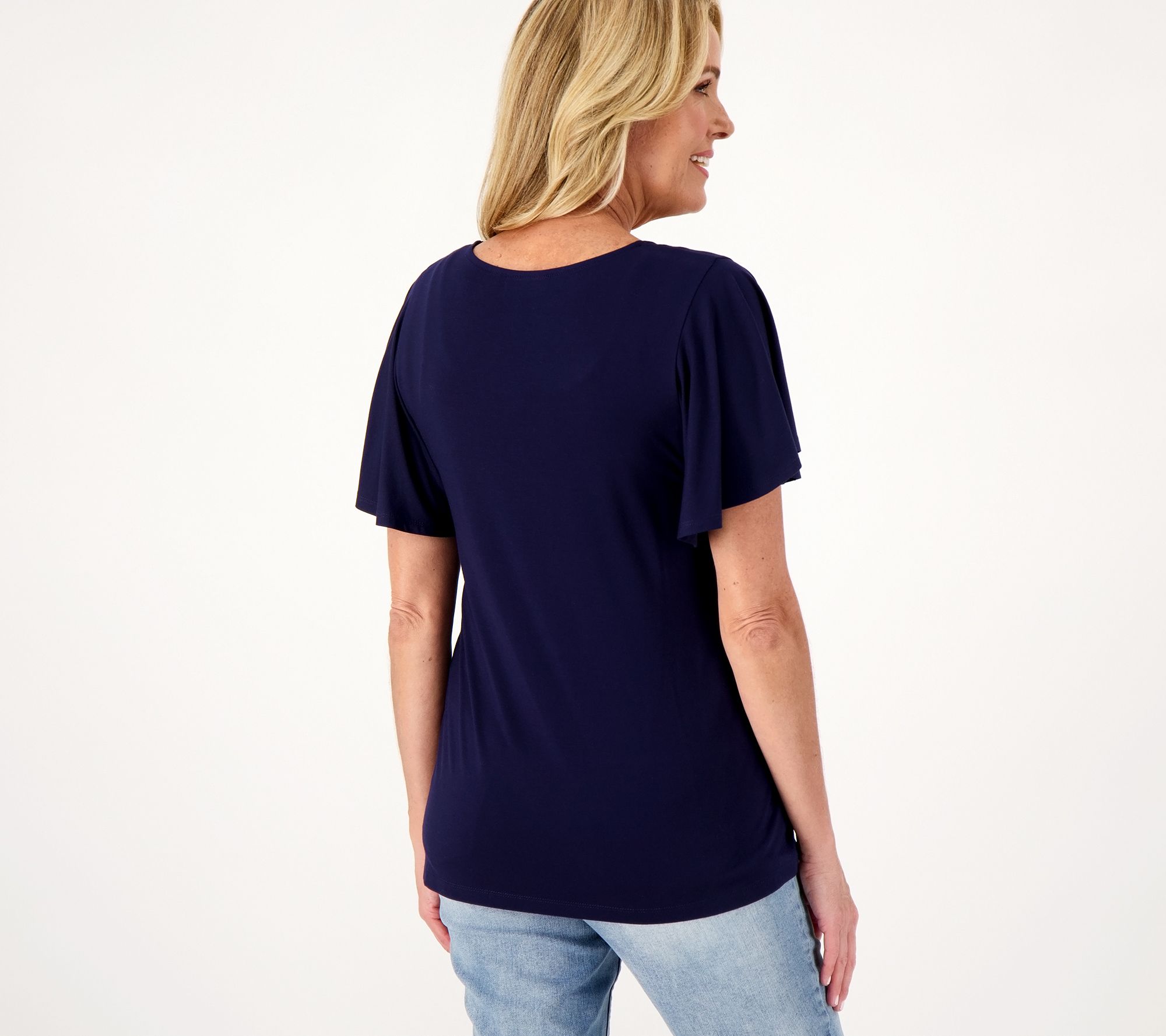 Susan Graver Weekend Cool Touch V-Neck Flutter Sleeve Top - QVC.com