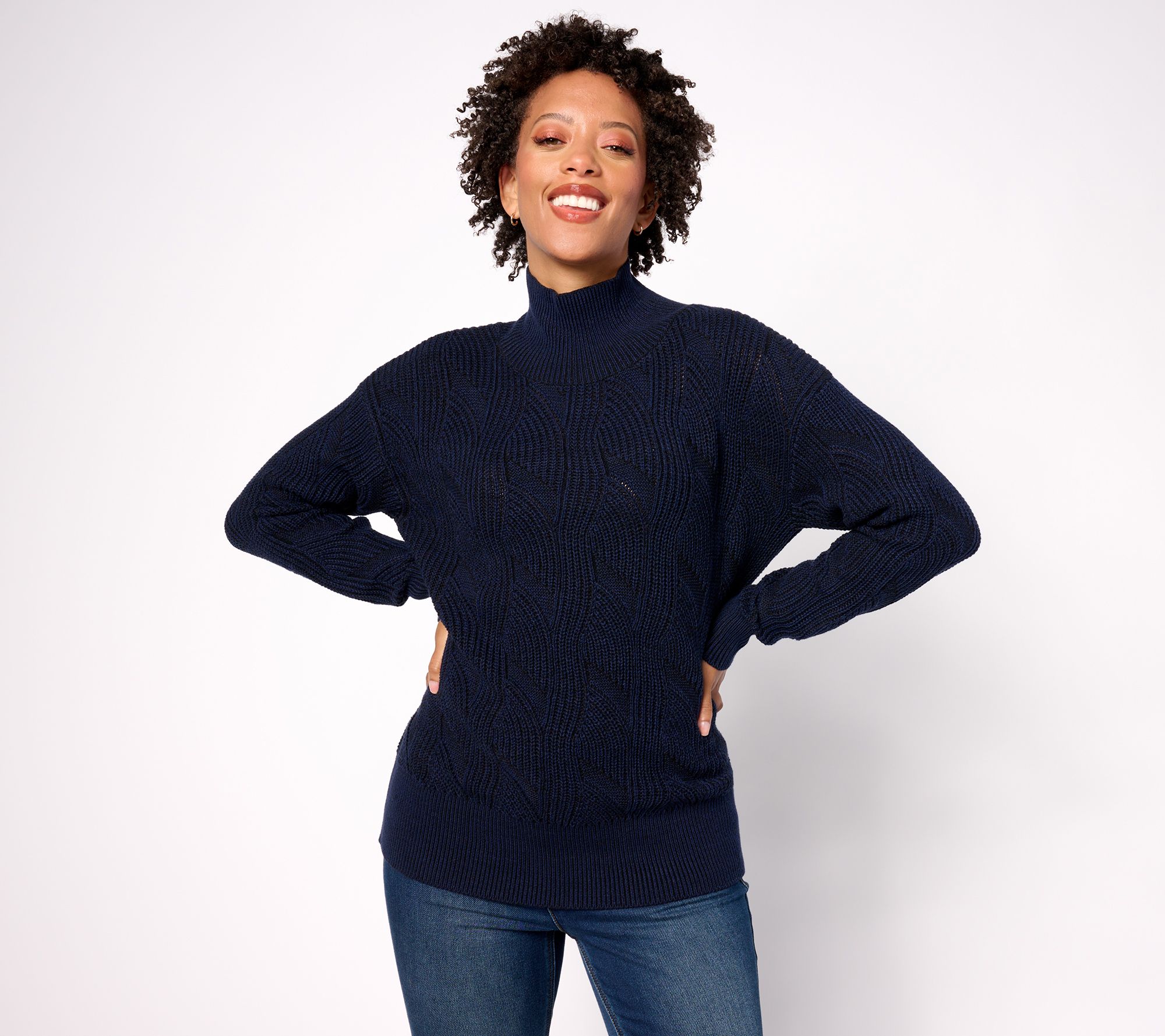 Belle by Kim Gravel Twisted Cable Mock Neck Sweater