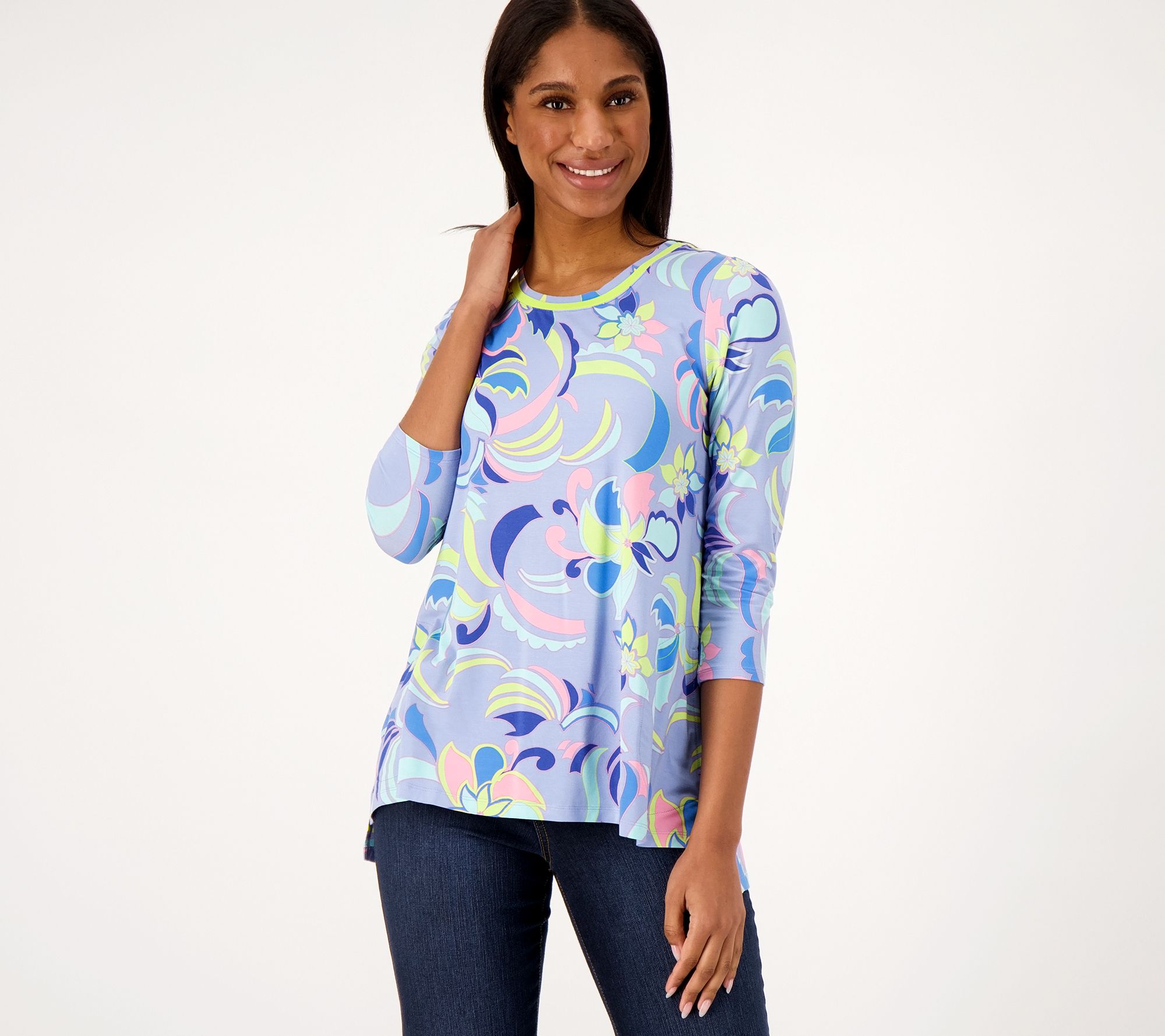 As Is Logo By Lori Goldstein Rayon 230 Printed 3 4 Sleeve Top