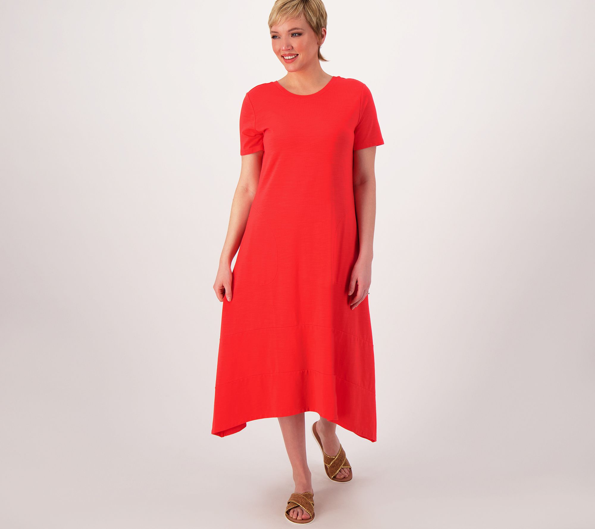 "As Is" Joan Rivers Regular Sharkbite Hem Slub Jersey Midi Dress