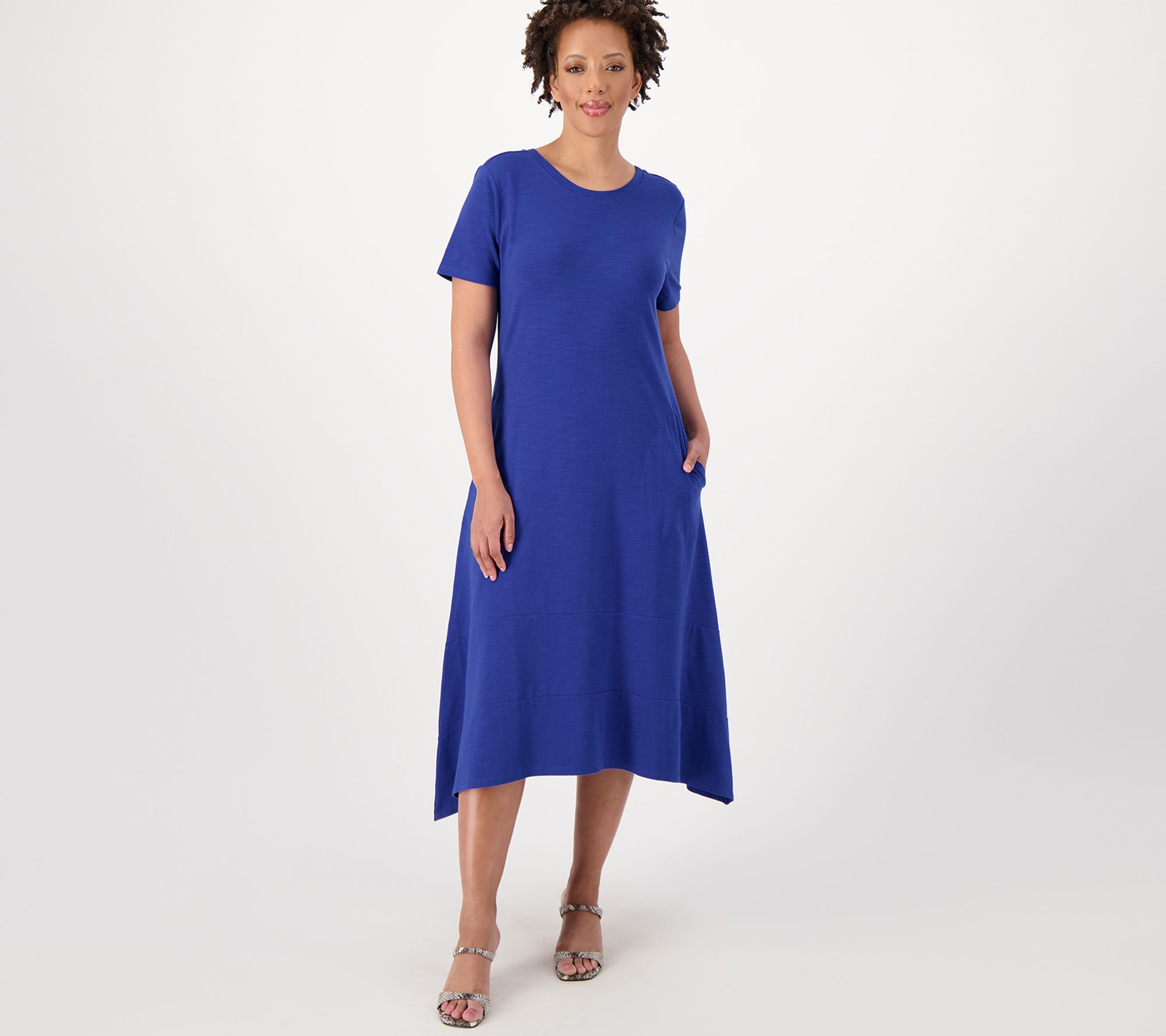 "As Is" Joan Rivers Regular Sharkbite Hem Slub Jersey Midi Dress