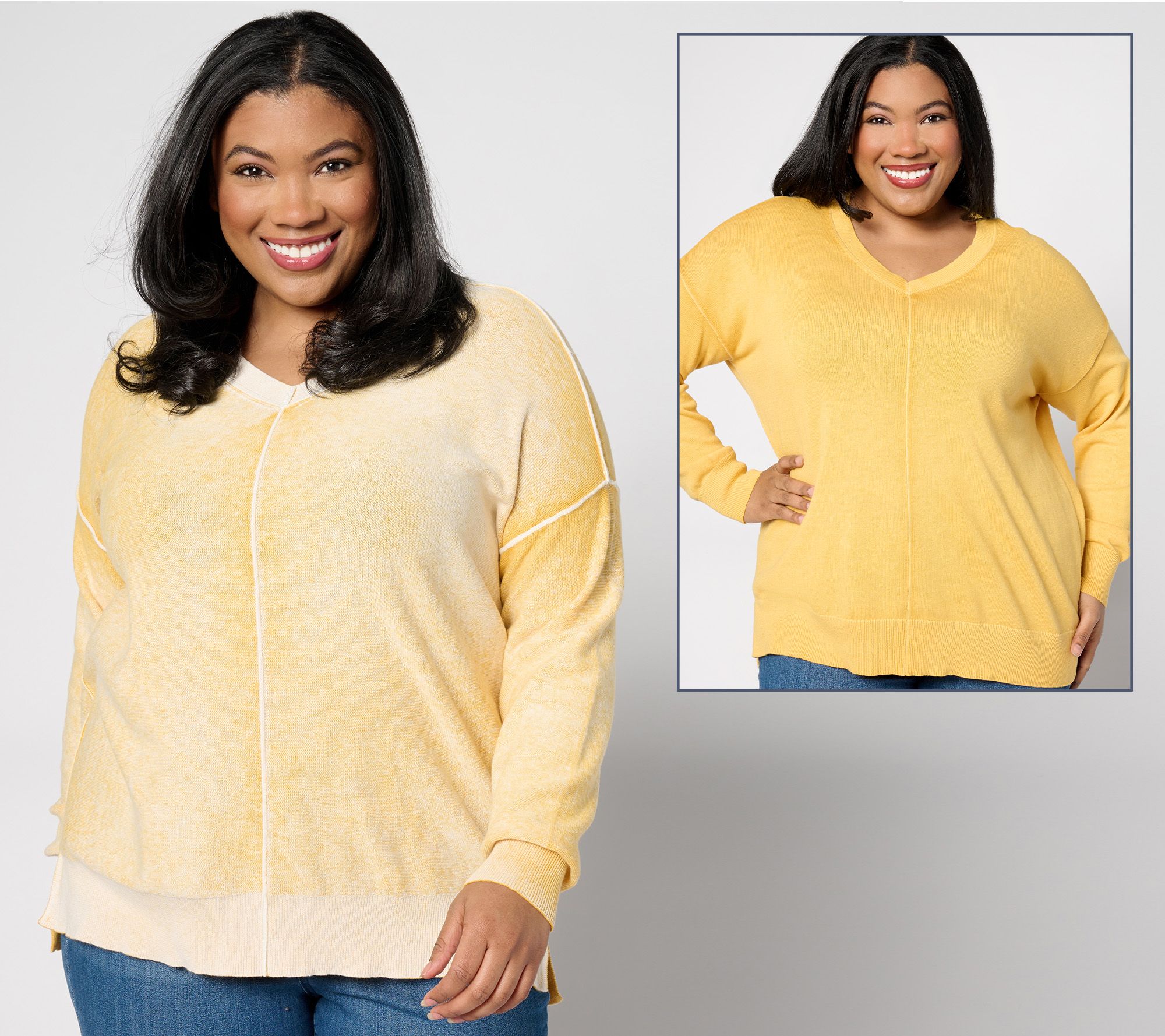 Attitudes by Renee V-Neck Reversible Wash Sweater