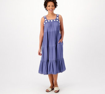 "As Is" Destination 365 Tiered Midi Dress with Eyelet Detail